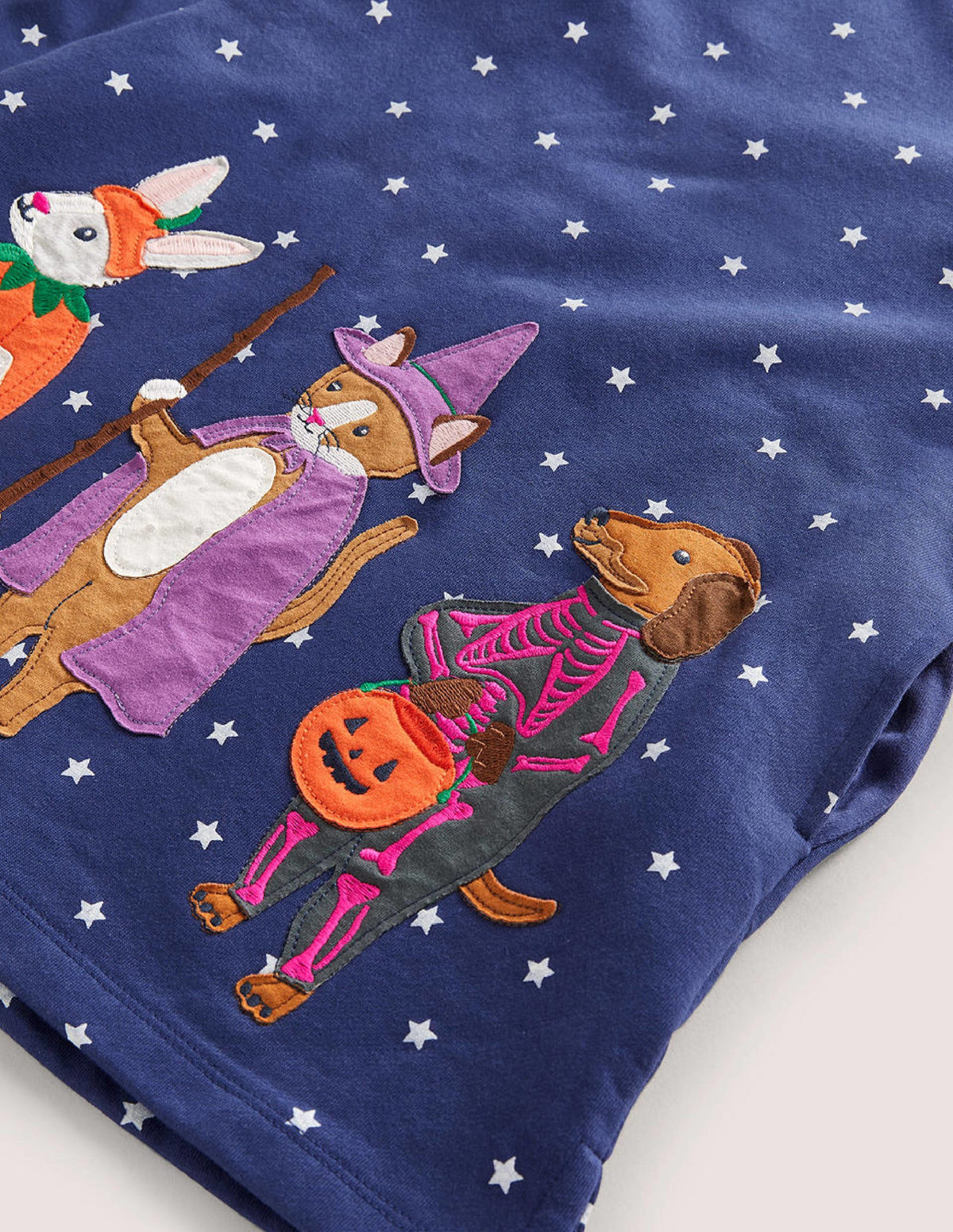 Navy Stars Halloween Sweatshirt Dress-Blue Star Halloween Animals - Image 3
