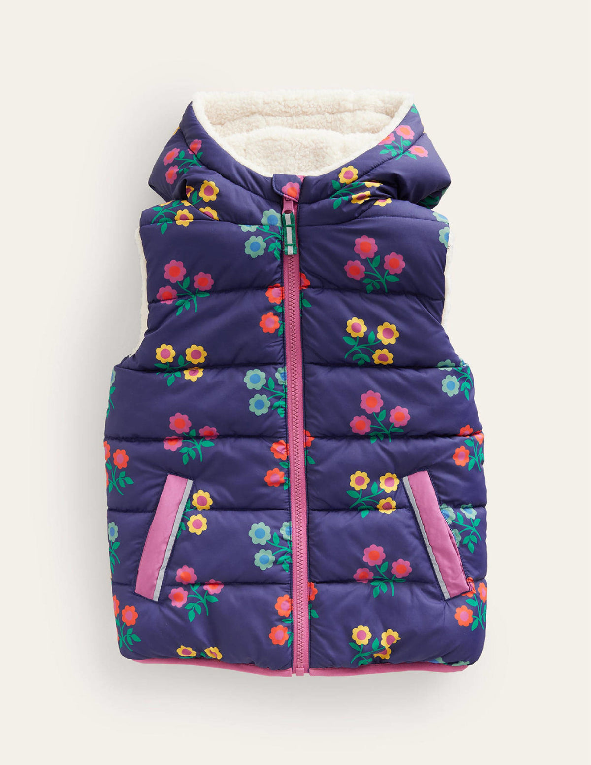 Borg Mix Reversible Gilet-College Navy Flower - Image 1
