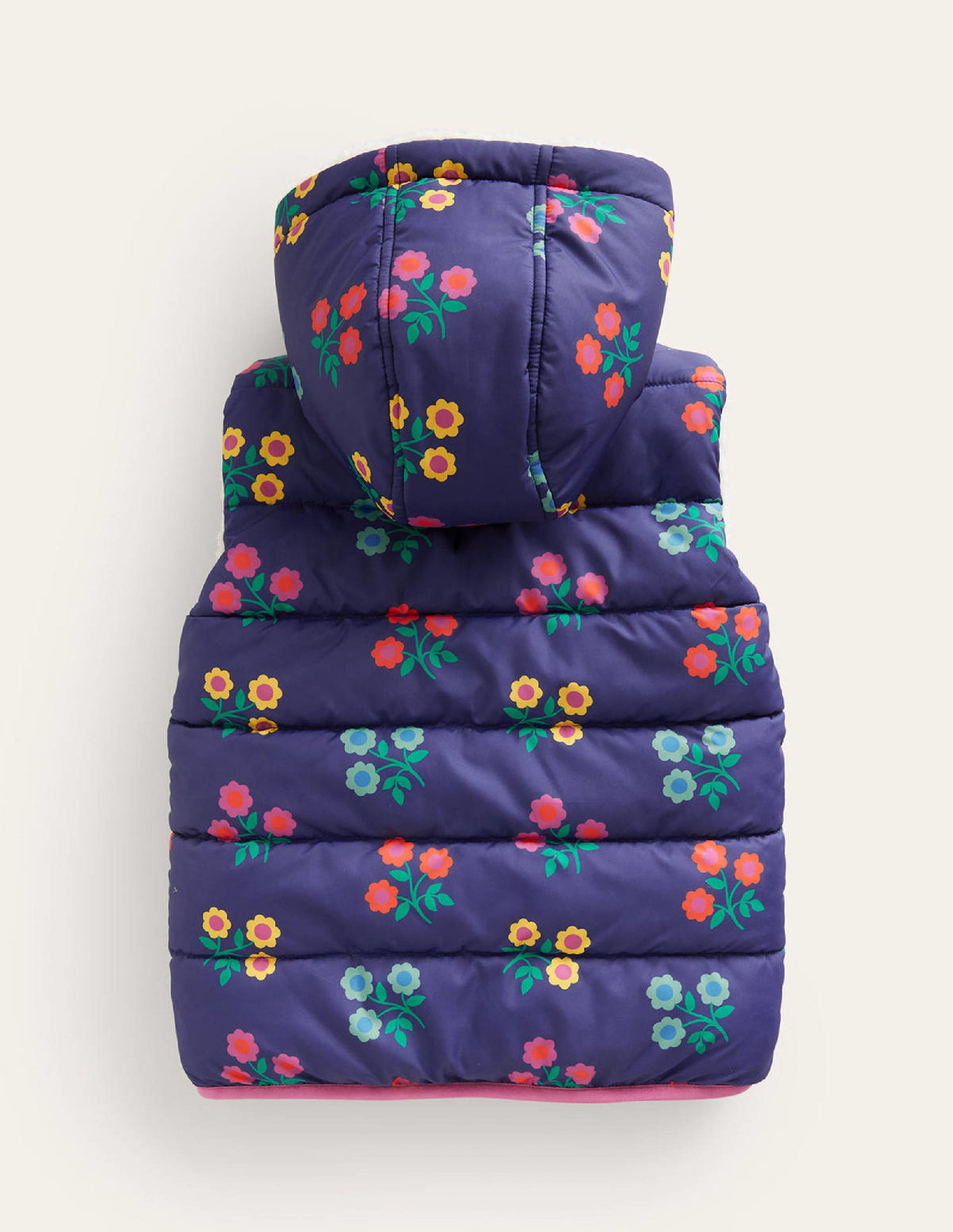 Borg Mix Reversible Gilet-College Navy Flower - Image 2