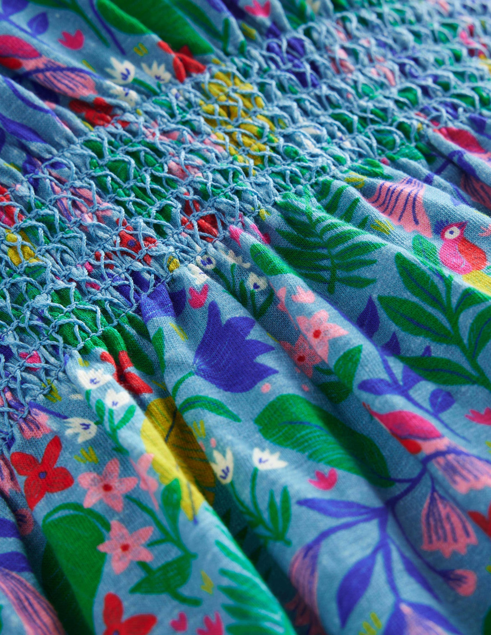 Vacation Printed Cotton Dress-Multi Parrot Vine-3