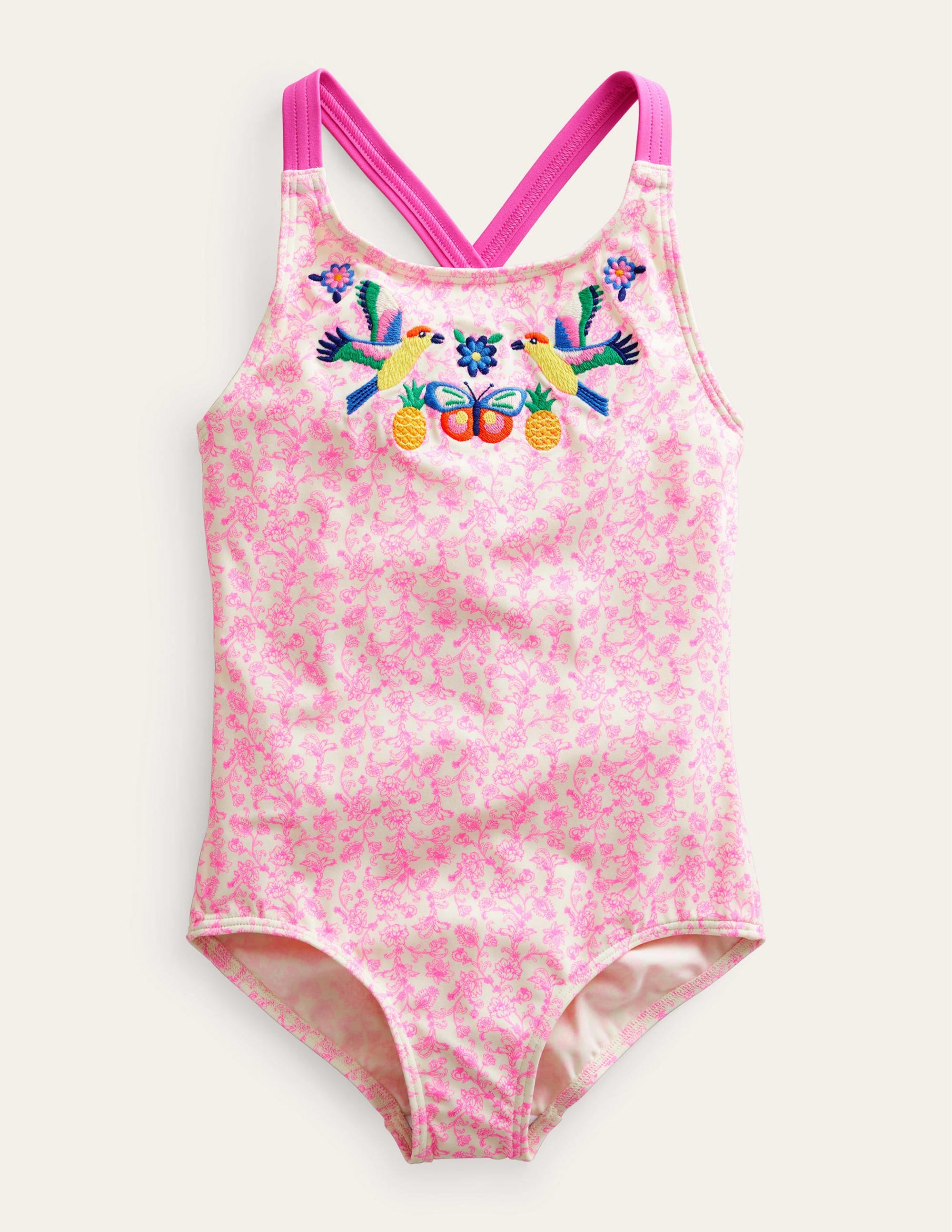 Embroidered Swimsuit-Festival Pink Summer Vine - Image 1