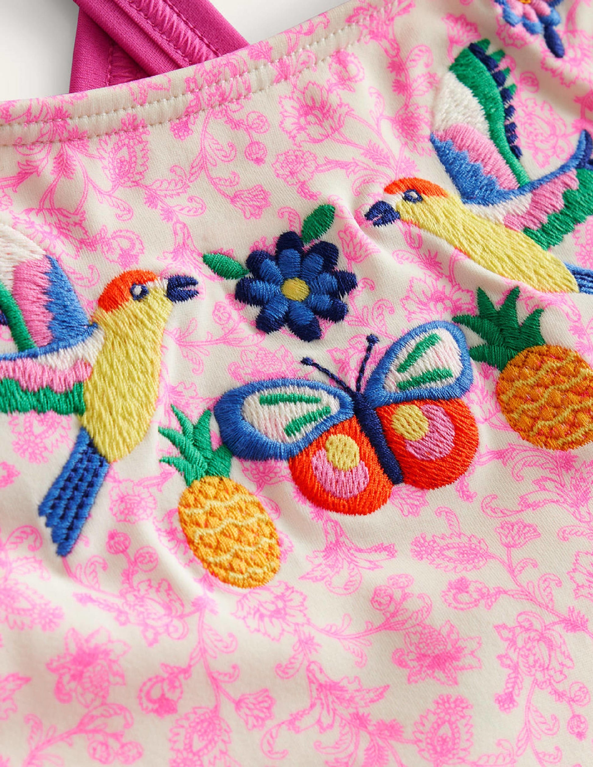 Embroidered Swimsuit-Festival Pink Summer Vine-3