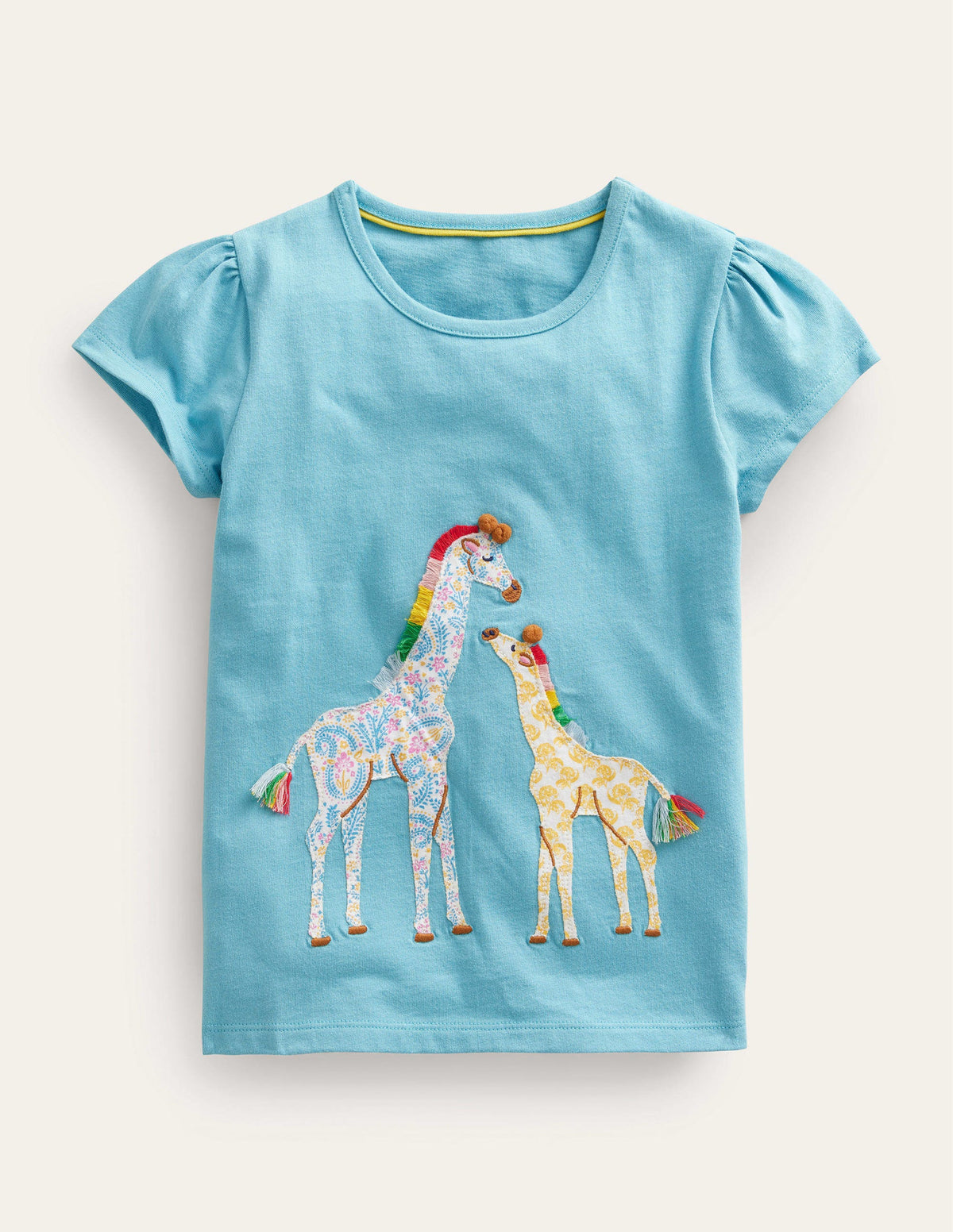Puff Sleeve Appliqué T-shirt-Delphinium Blue Giraffe-1