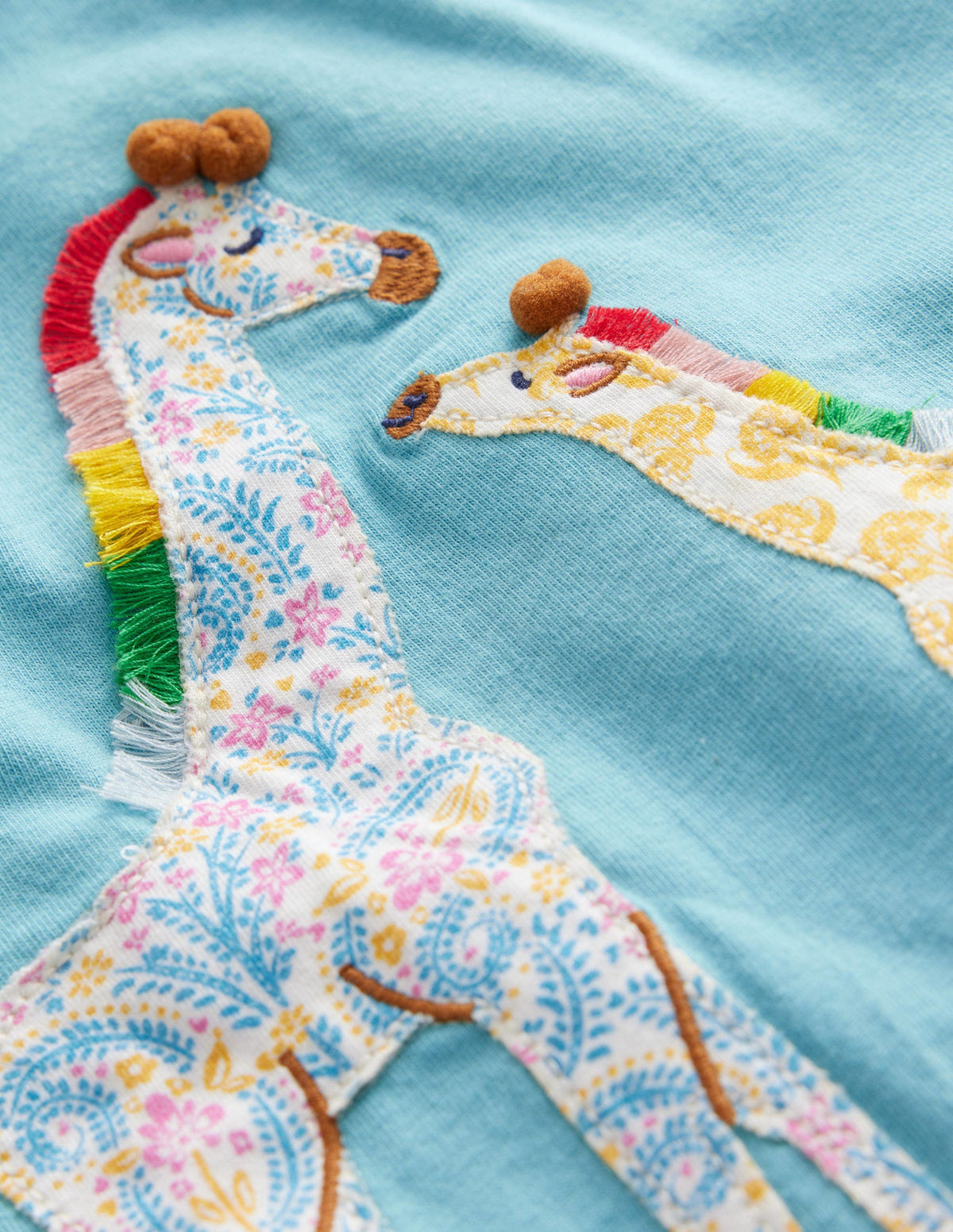 Puff Sleeve Appliqué T-shirt-Delphinium Blue Giraffe-3