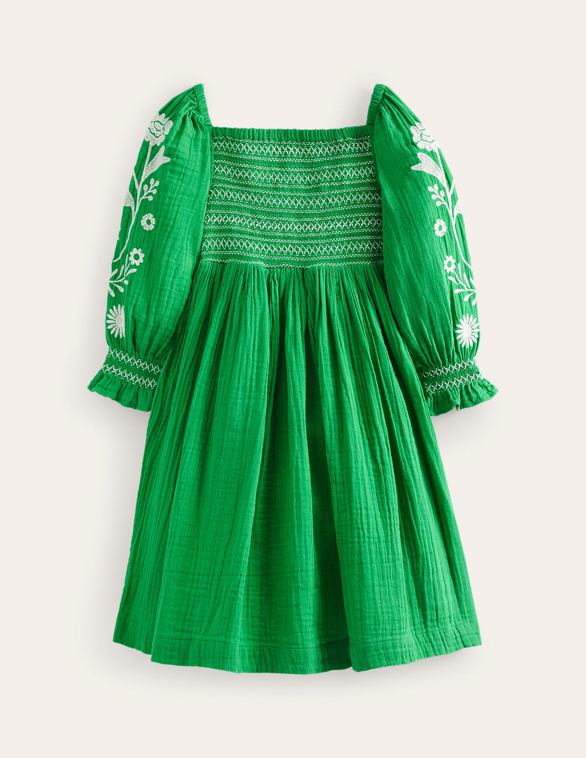 Smocked Bodice Woven Dress-School Green Daisies-1