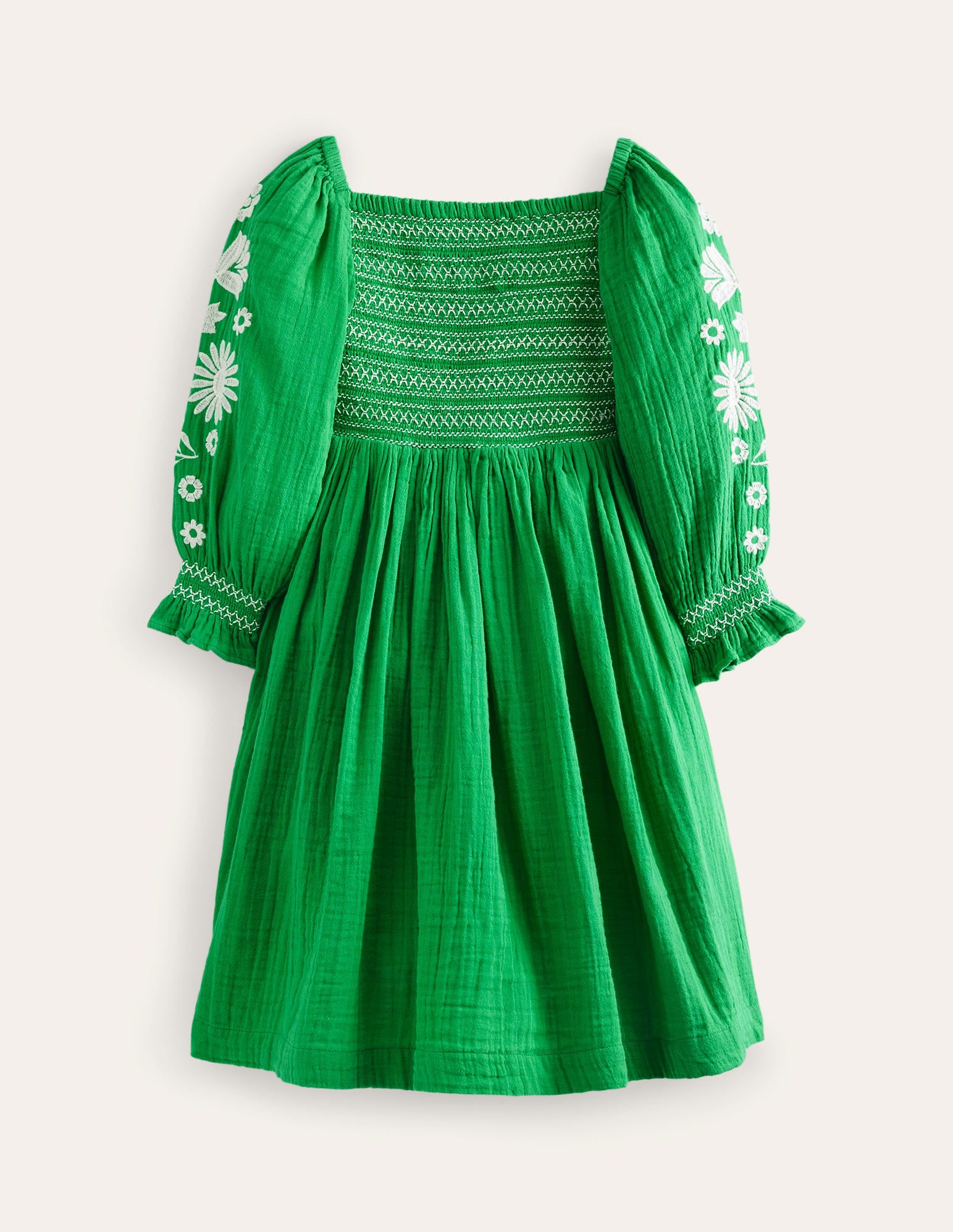 Smocked Bodice Woven Dress-School Green Daisies-2