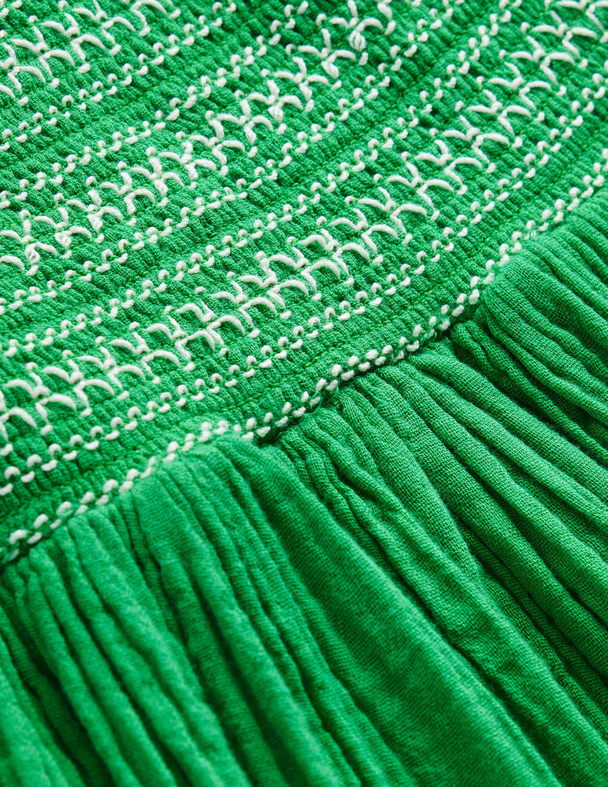 Smocked Bodice Woven Dress-School Green Daisies - Image 3