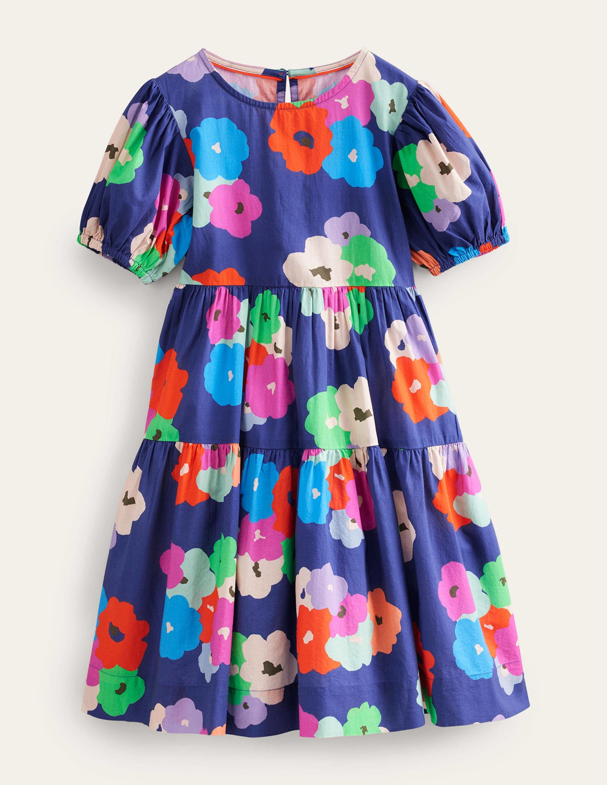 Tiered Printed Cotton Dress-Navy Painterly Floral-1