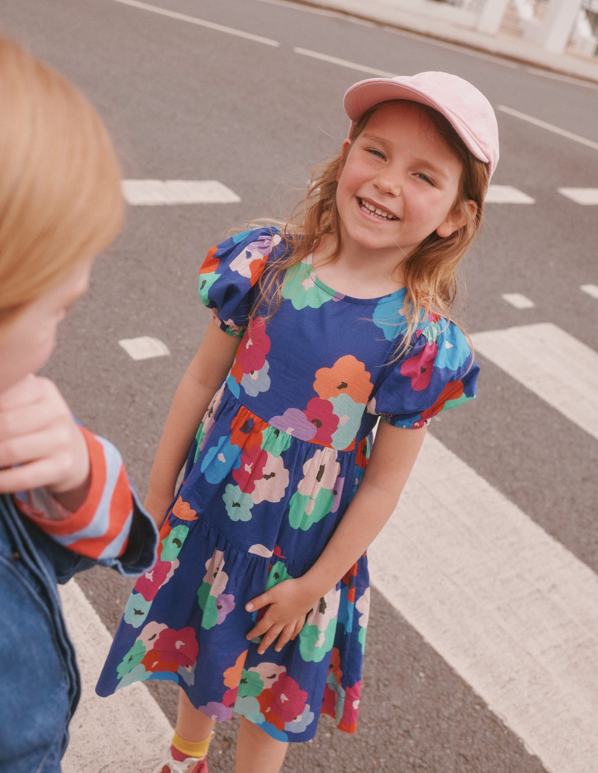 Tiered Printed Cotton Dress-Navy Painterly Floral-4