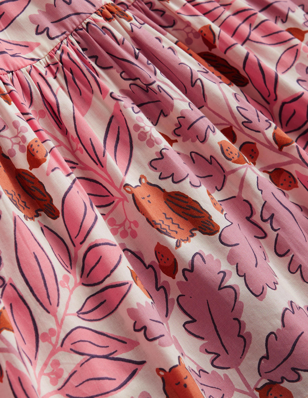 Tiered Printed Cotton Dress-Almond Pink Leaves - Image 3