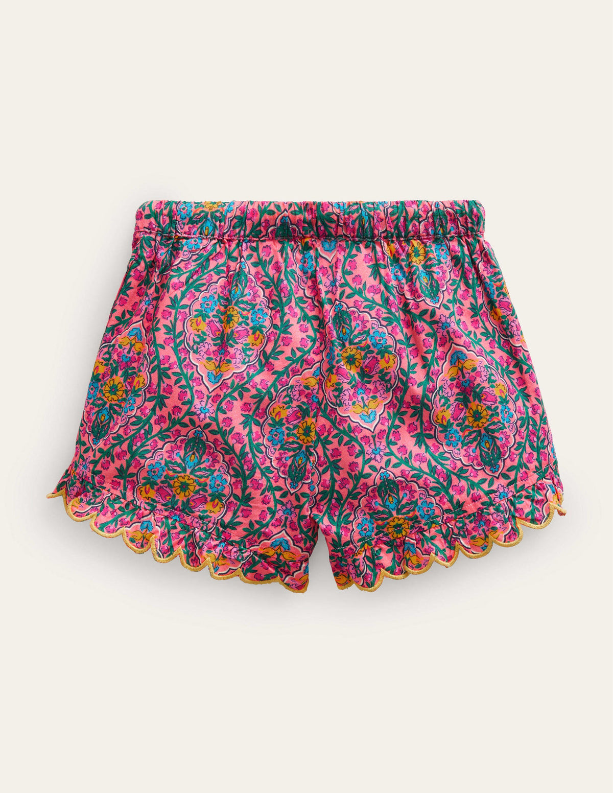 Scalloped-Hem Shorts-Azalea Woodblock Vine-2