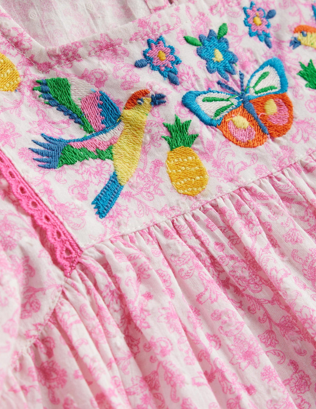 Embroidered Floaty Dress-Festival Pink Summer Vine - Image 3