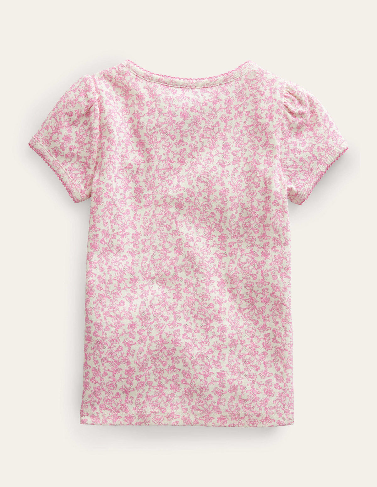 Short-sleeved Pointelle Top-Pink Paisley Floral-2