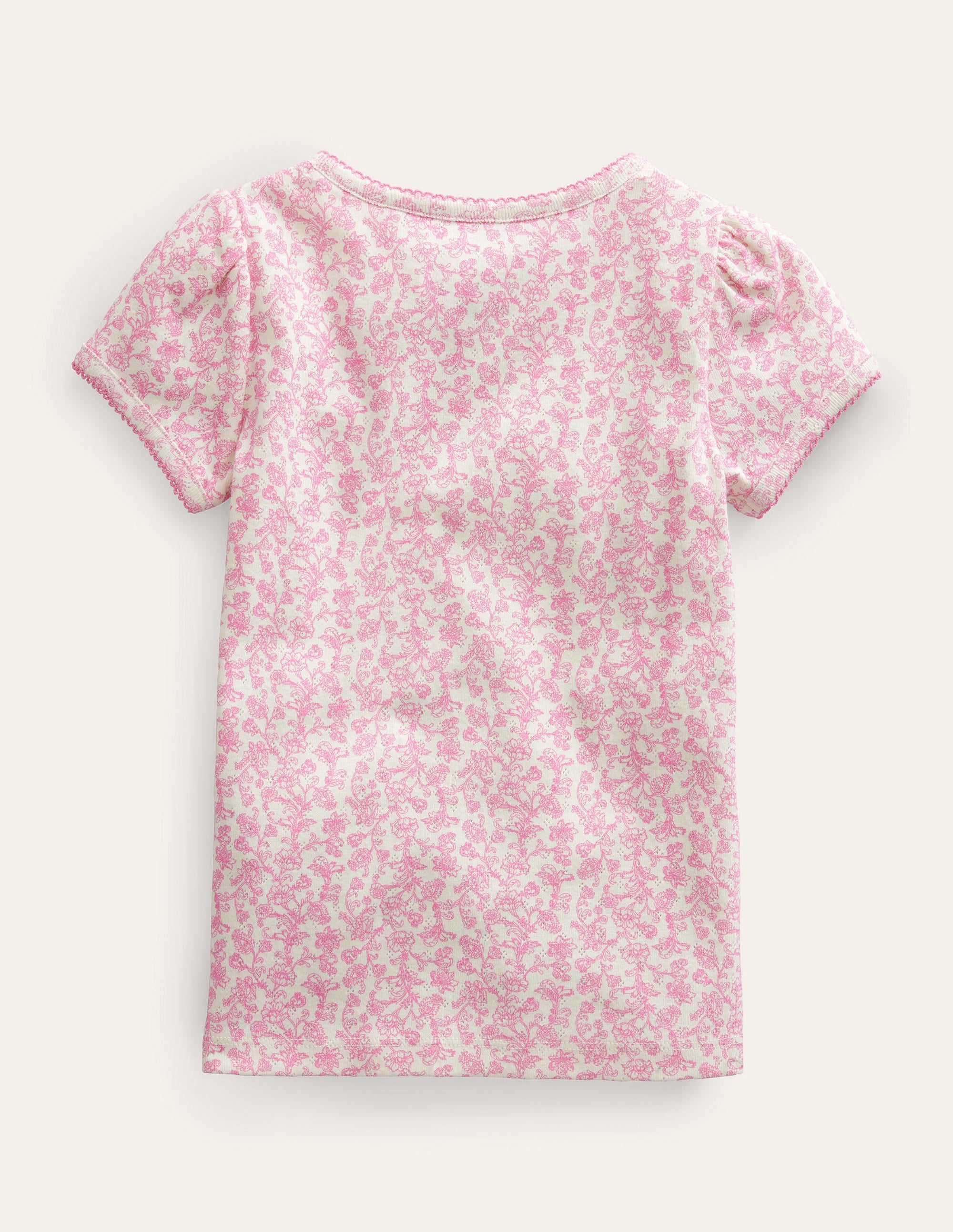 Short-sleeved Pointelle Top-Pink Paisley Floral - Image 2
