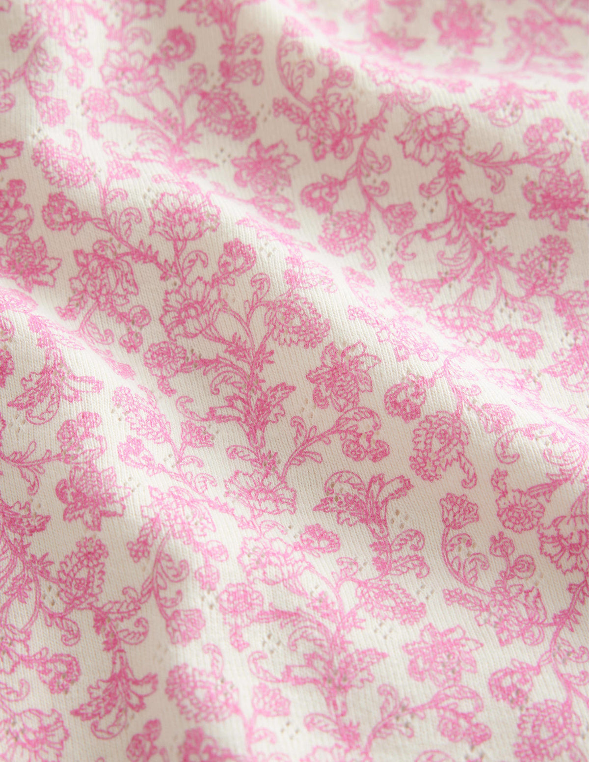 Short-sleeved Pointelle Top-Pink Paisley Floral - Image 3