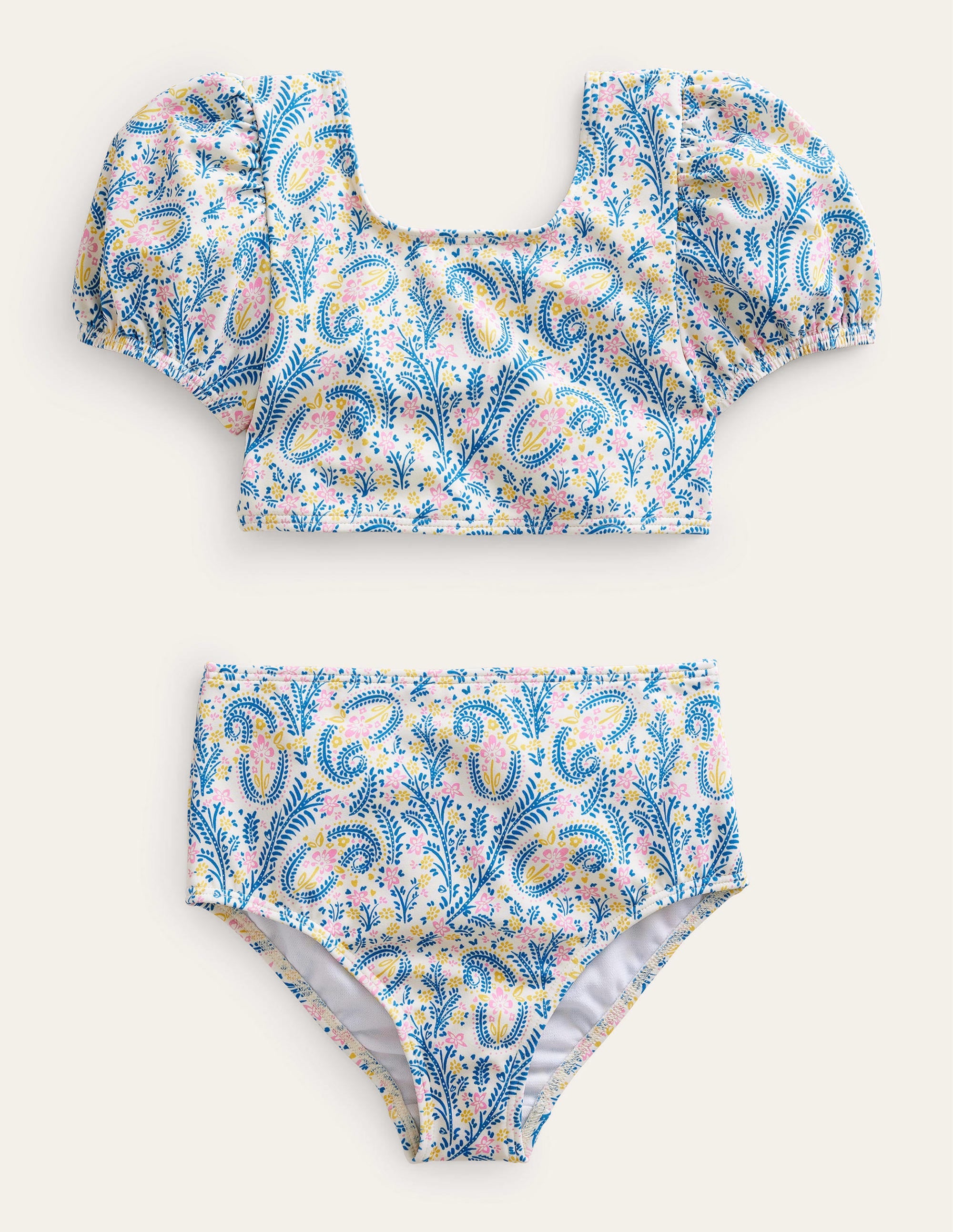 Puff Sleeve Bikini-Ivory Paisley - Image 1