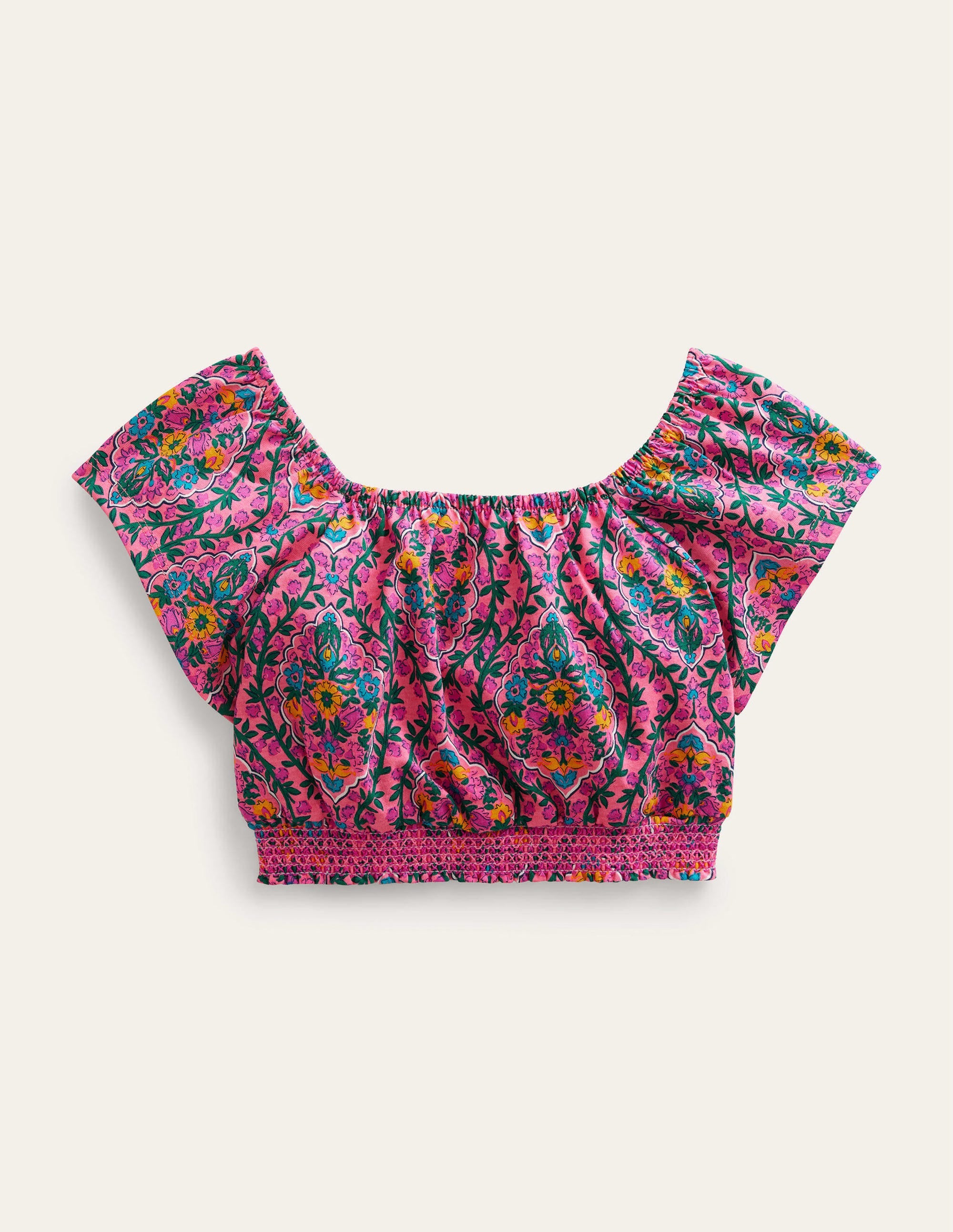 Square Neck Crop Top-Azalea Woodblock Vine - Image 1