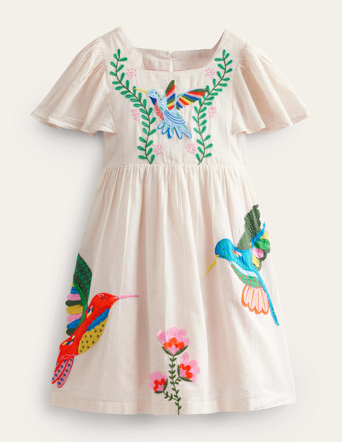 Flutter-Sleeve Appliqué Dress-Vanilla Pod - Image 1