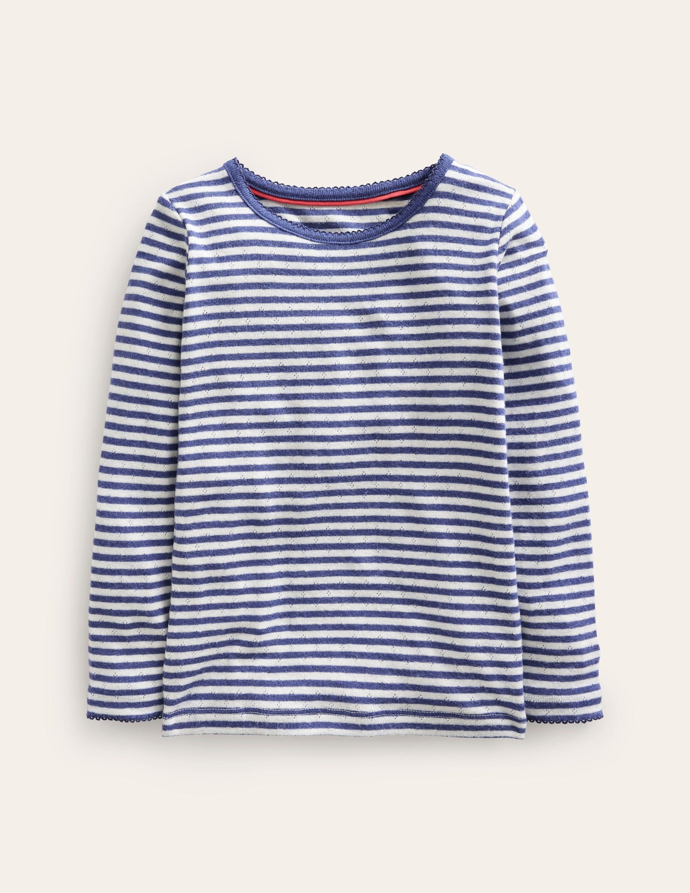 Long Sleeve Pointelle Top-Starboard Blue/Ivory