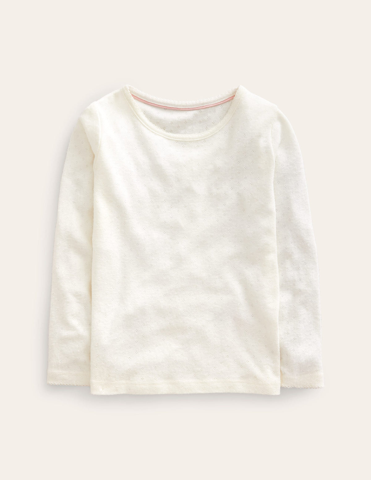 Long Sleeve Pointelle Top-Ivory - Image 1