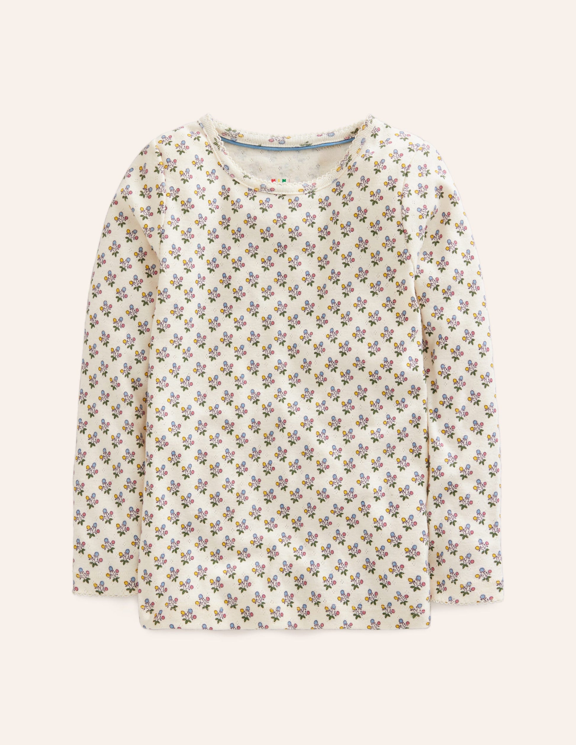Long Sleeve Pointelle Top-Multi LIttle Stars-1