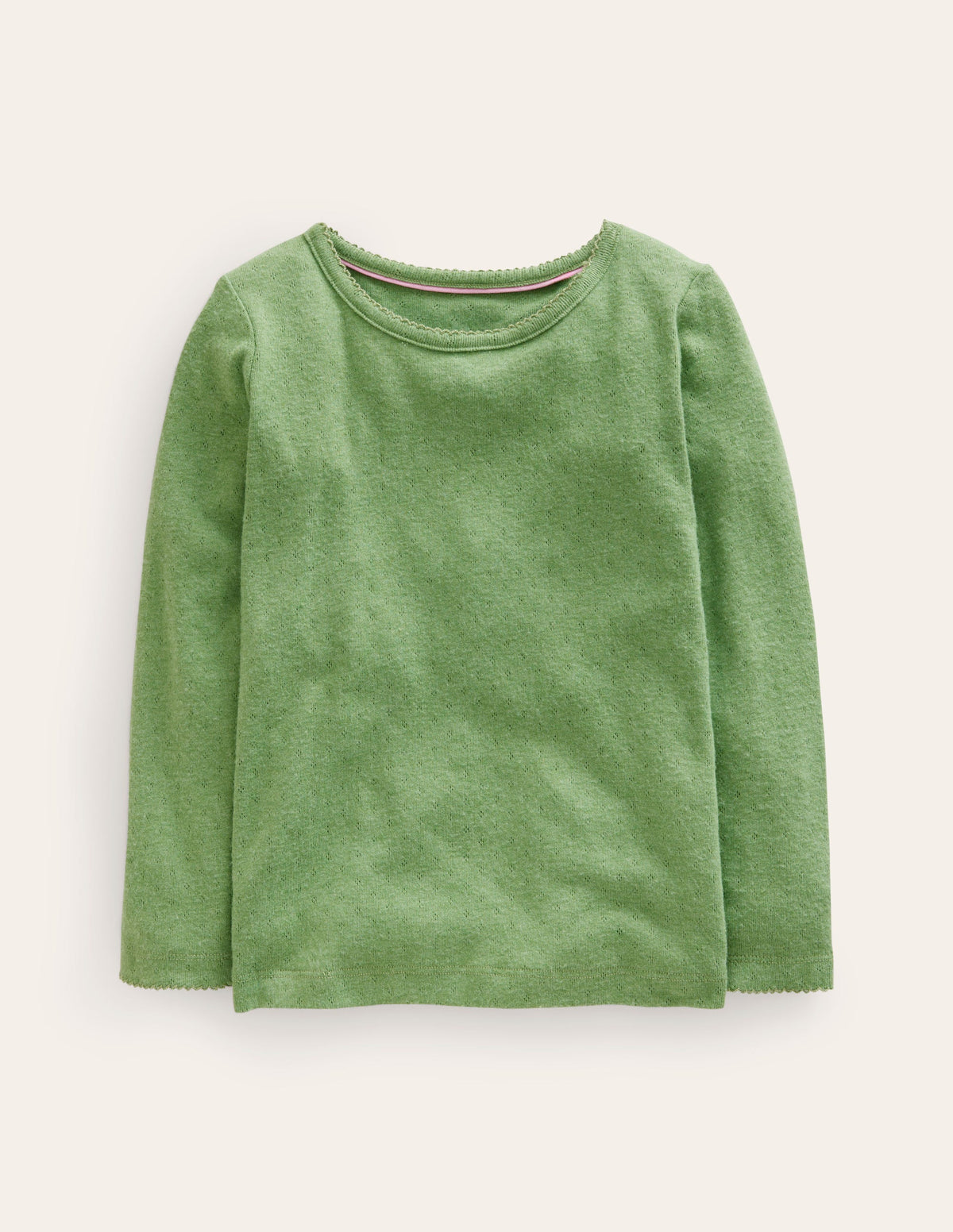 Long Sleeve Pointelle Top-English Ivy Green - Image 1