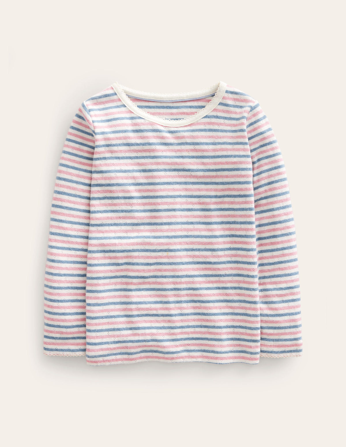 Long Sleeve Pointelle Top-Multi Stripe - Image 1