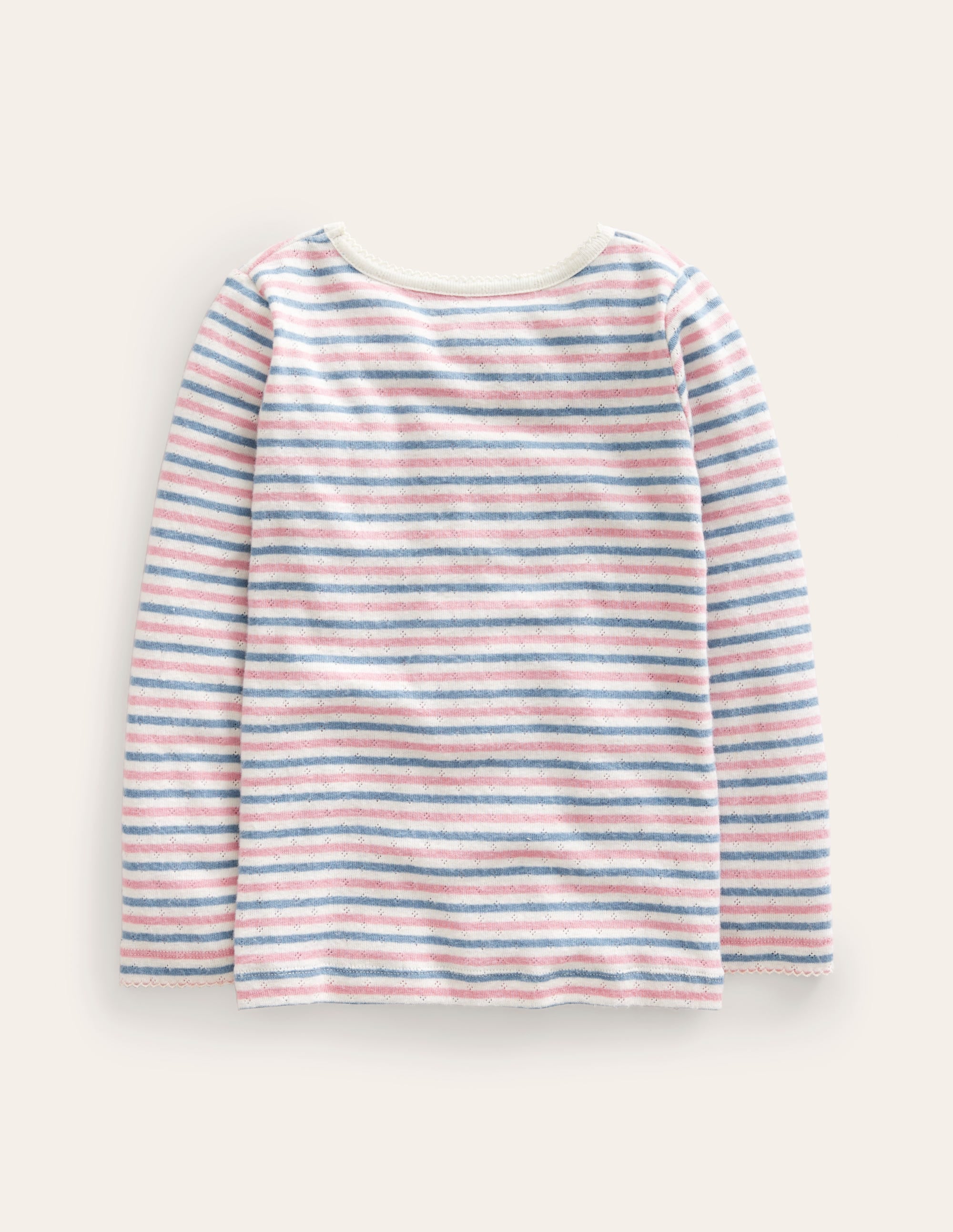 Long Sleeve Pointelle Top-Multi Stripe - Image 2