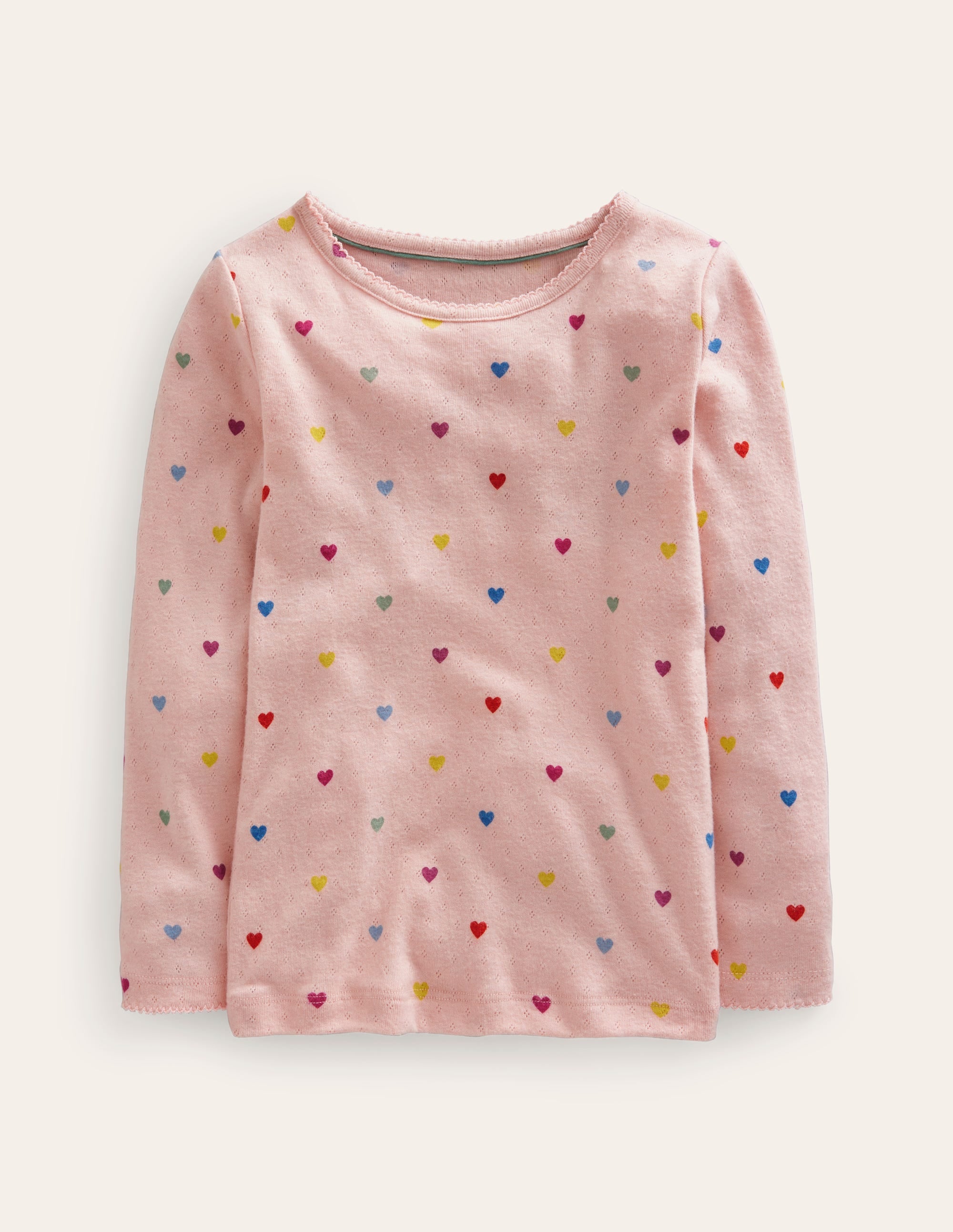 Long Sleeve Pointelle Top-Provence Pink Hearts - Image 1