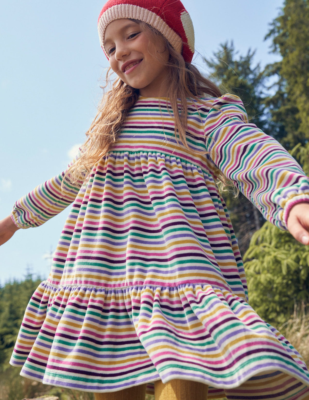 Tiered Velour Dress-Teacup Pink Rainbow - Image 4