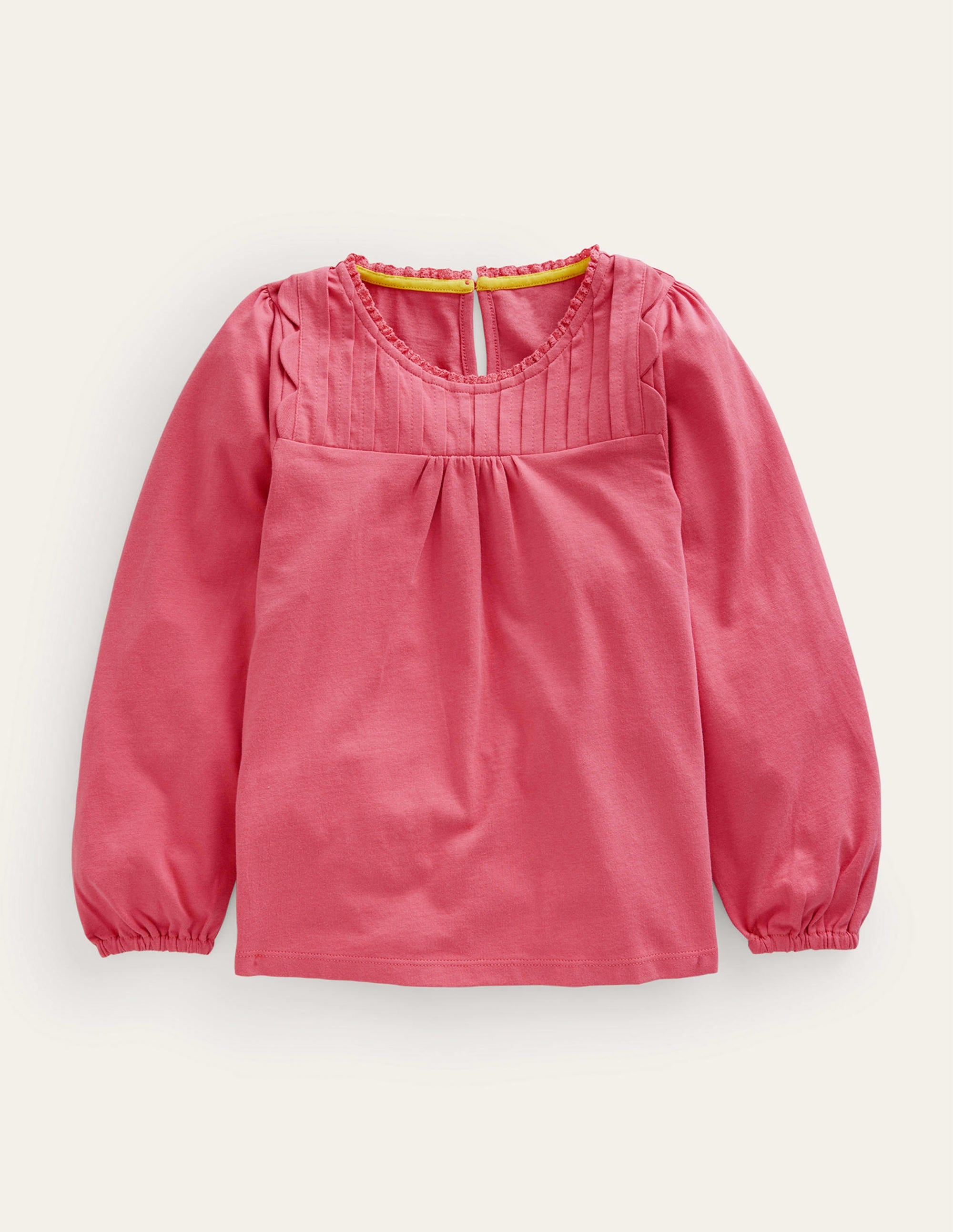 Scallop Detail Long Sleeve Top-Blush Pink - Image 1