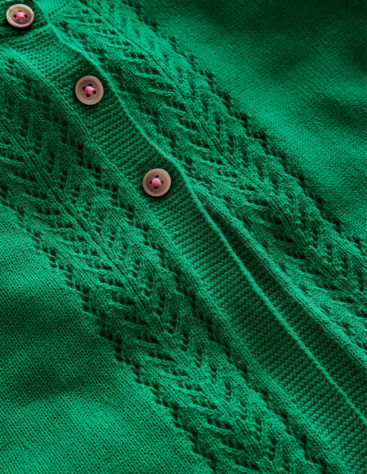 Pointelle Cotton Cardigan-Deep Green - Image 3