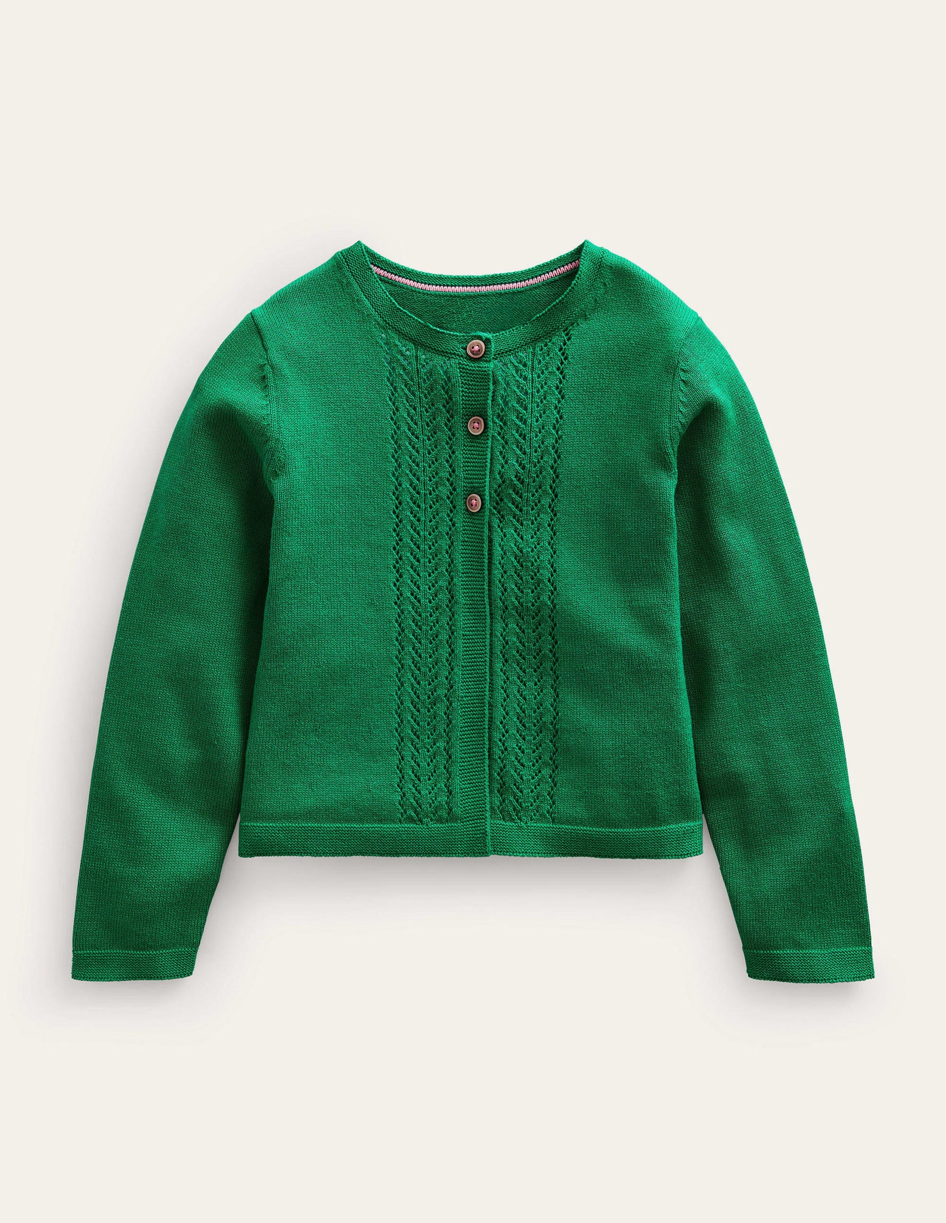 Pointelle Cotton Cardigan-Deep Green-1