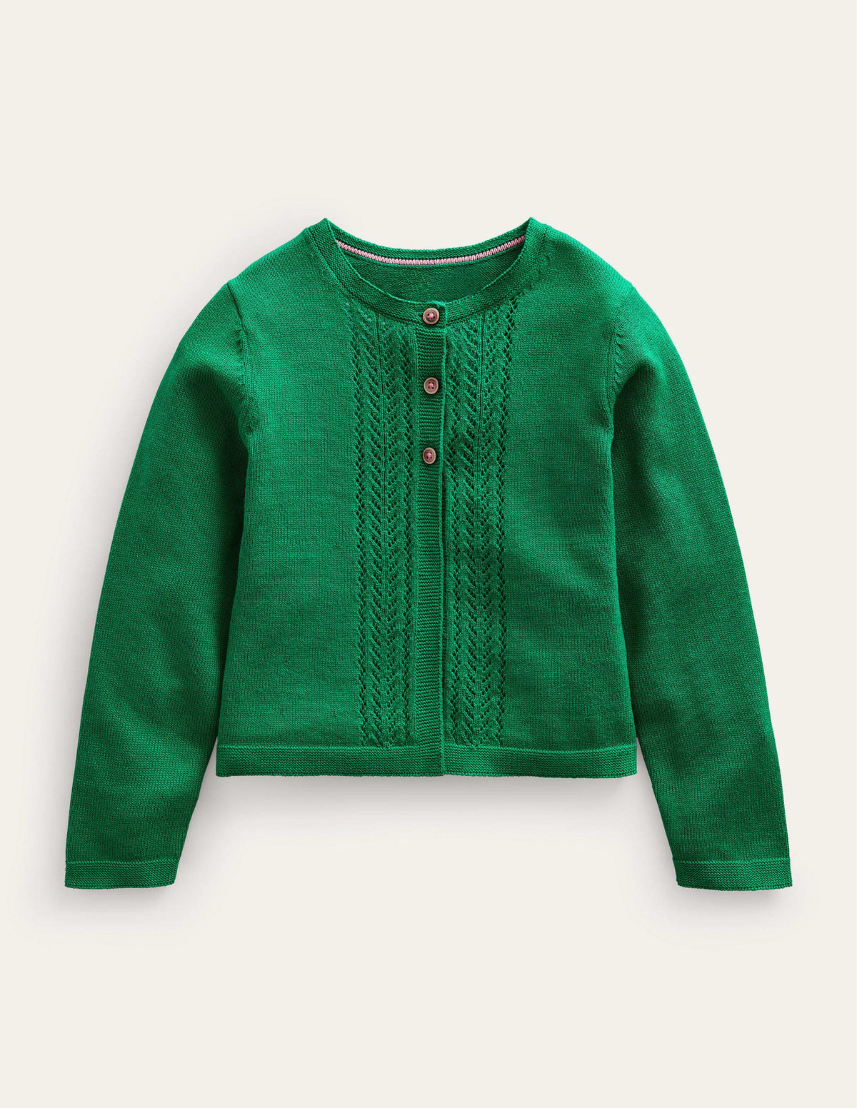 Pointelle Cotton Cardigan-Deep Green - Image 1