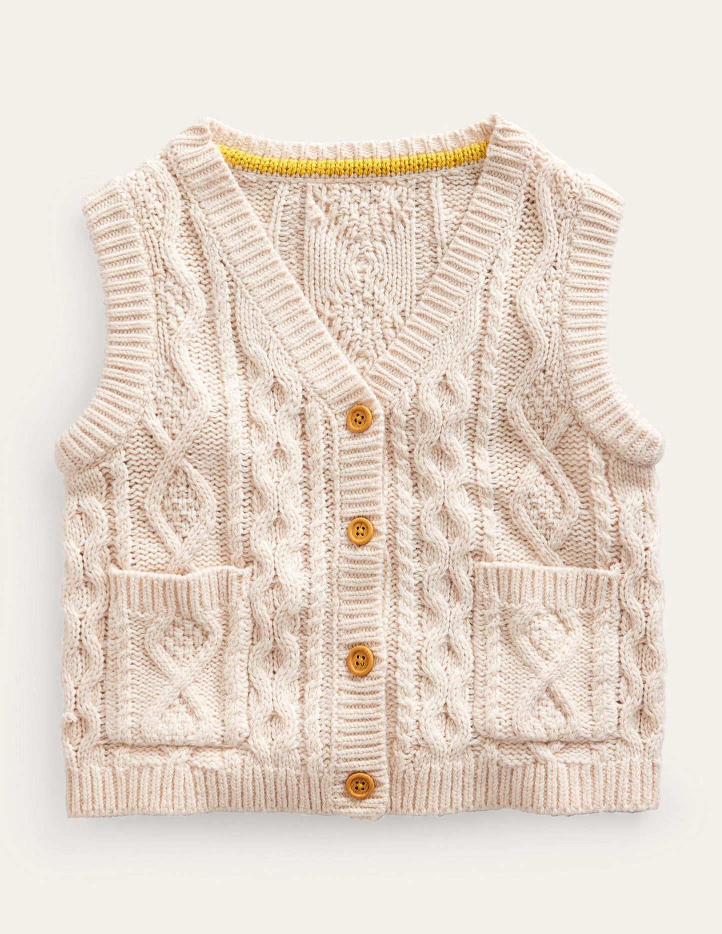 Cable Knitted Sweater Vest-Ecru Marl