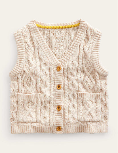 Cable Knitted Sweater Vest-Ecru Marl-1