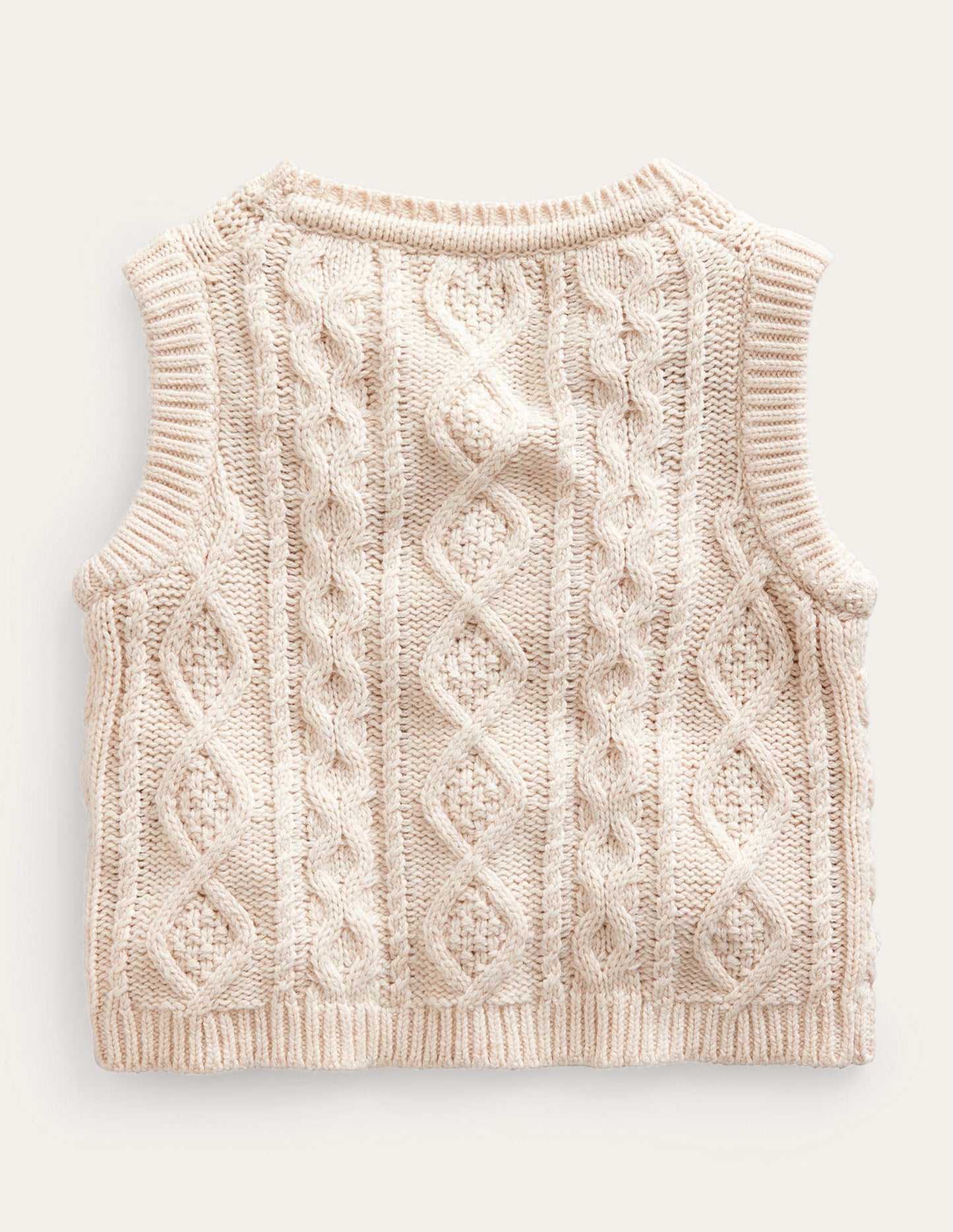 Cable Knitted Sweater Vest-Ecru Marl