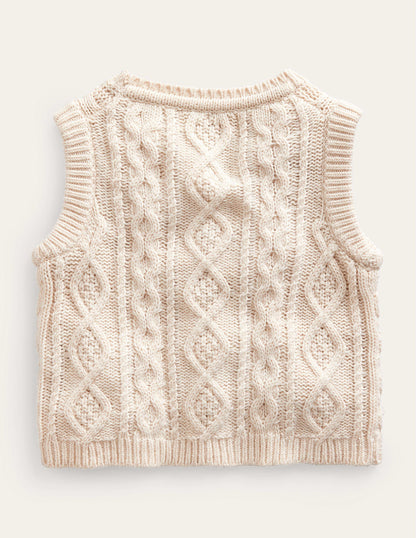 Cable Knitted Sweater Vest-Ecru Marl-2