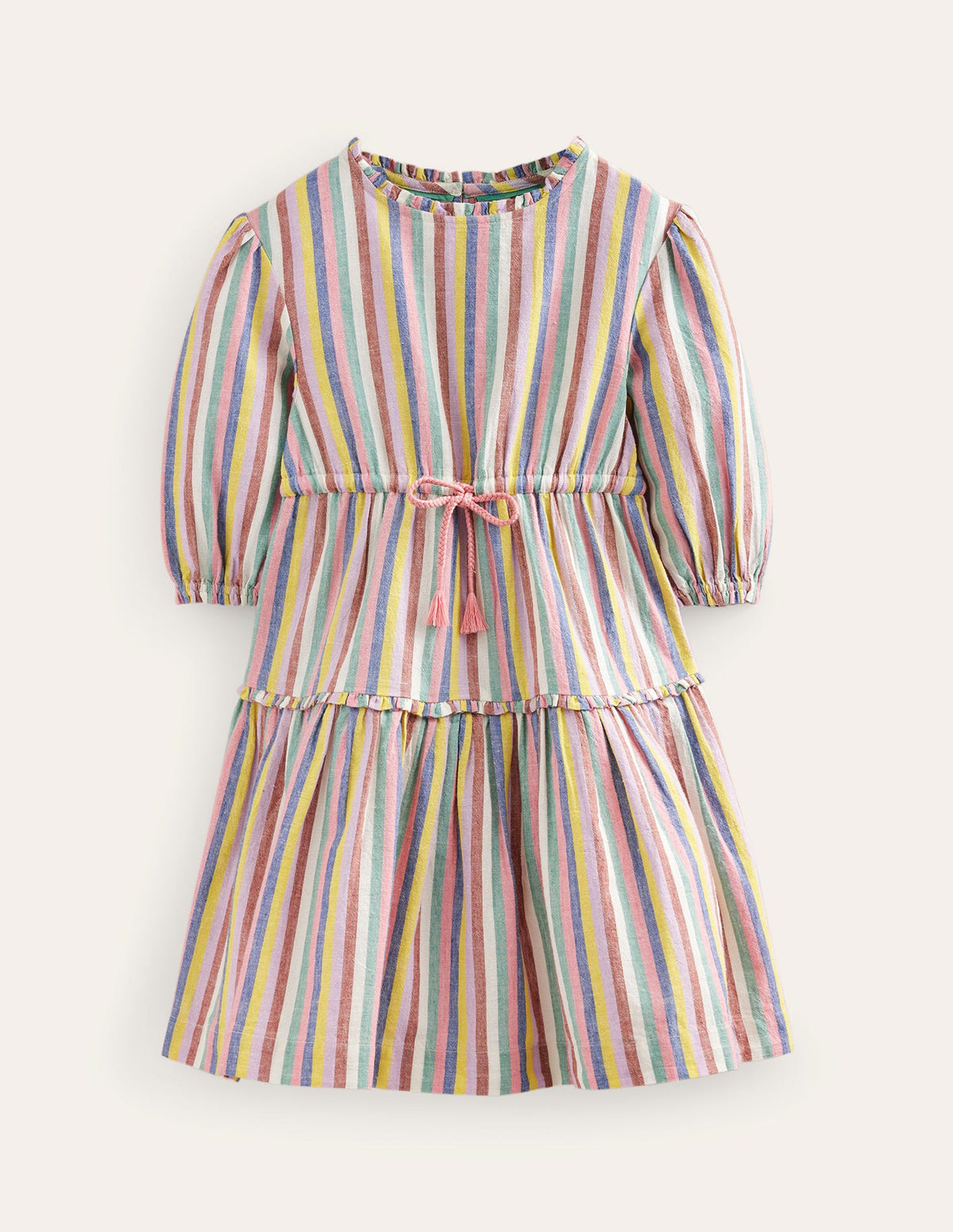 Striped Woven Dress-Brown and Lilac Rainbow - Image 1