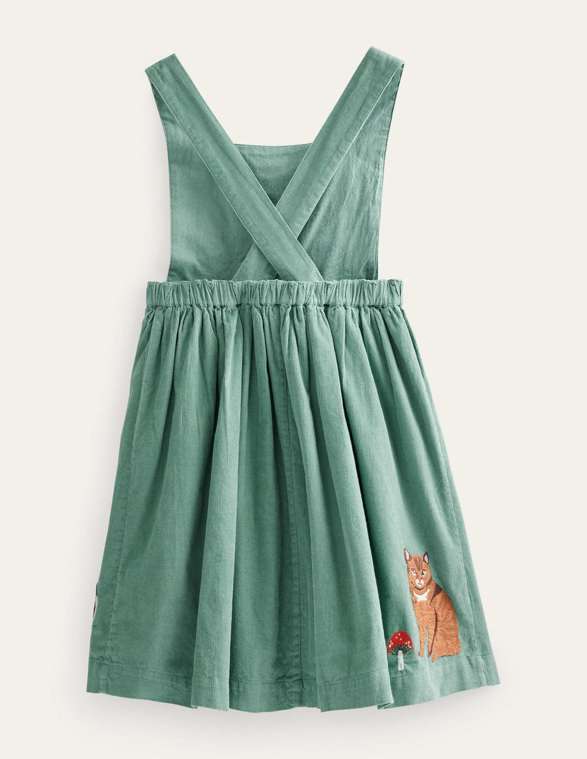 Cord Applique Pinafore-Green Smoke Cats - Image 2