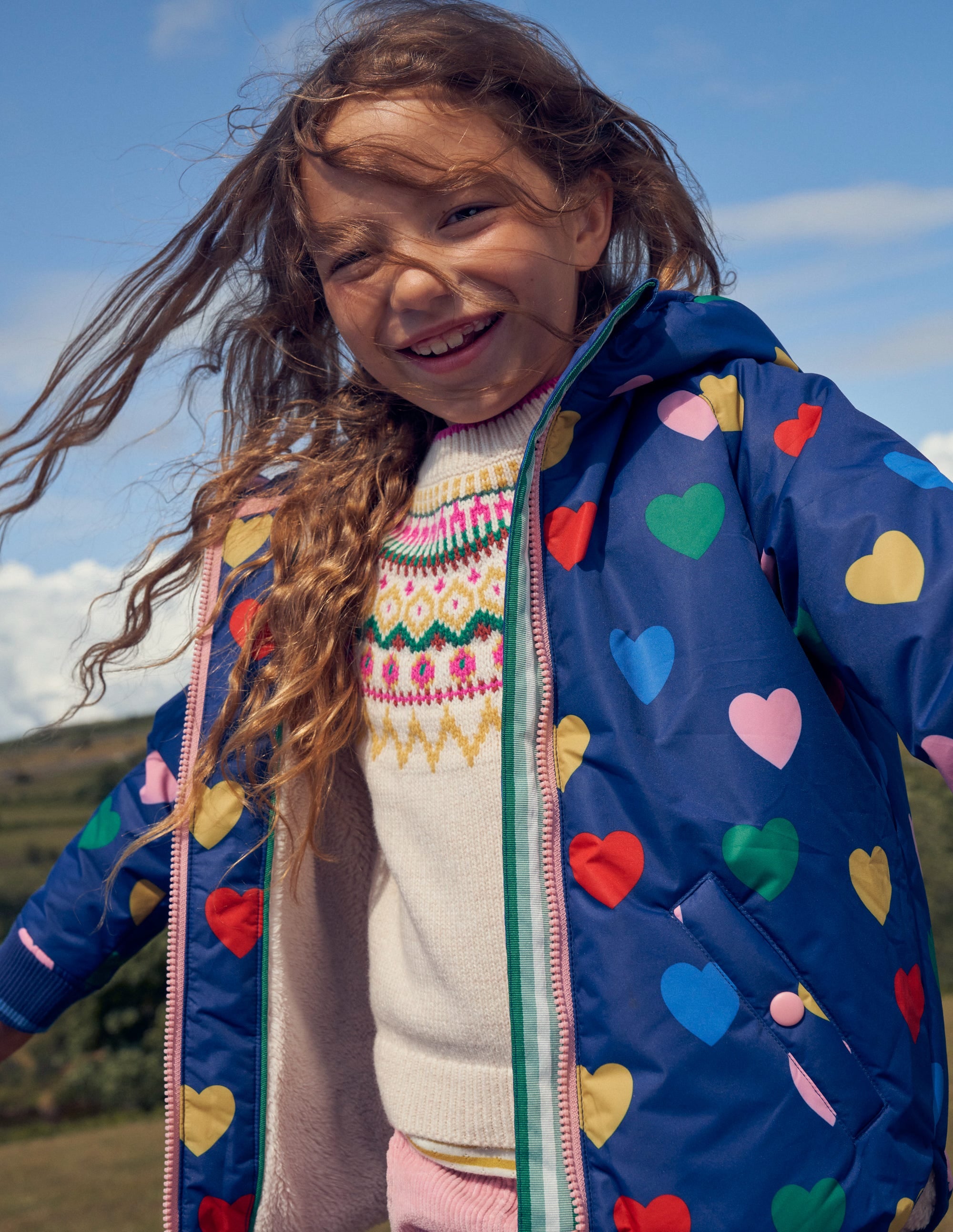 Printed Sherpa Lined Anorak-Navy Hearts - Image 5