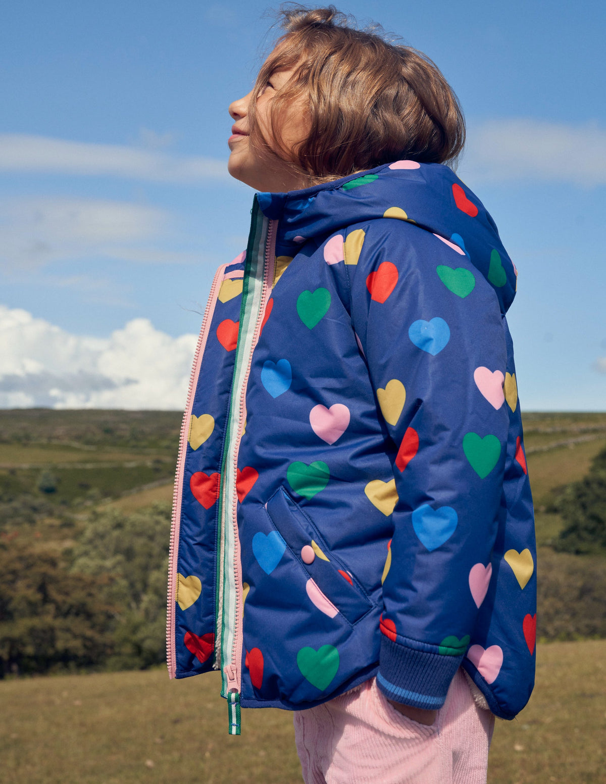 Printed Sherpa Lined Anorak-Navy Hearts - Image 6
