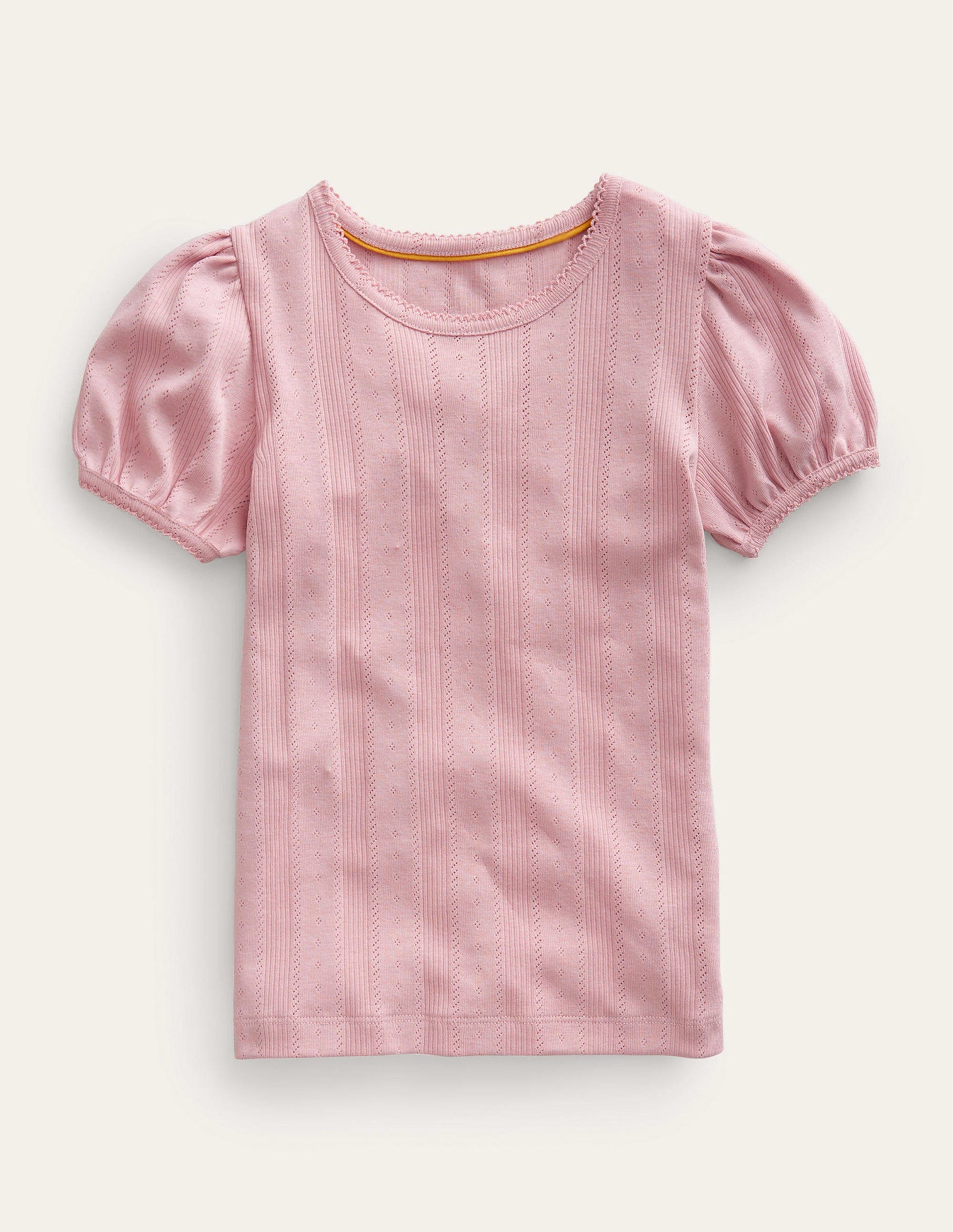 Pointelle Puff Sleeve Top-Vintage Pink-1