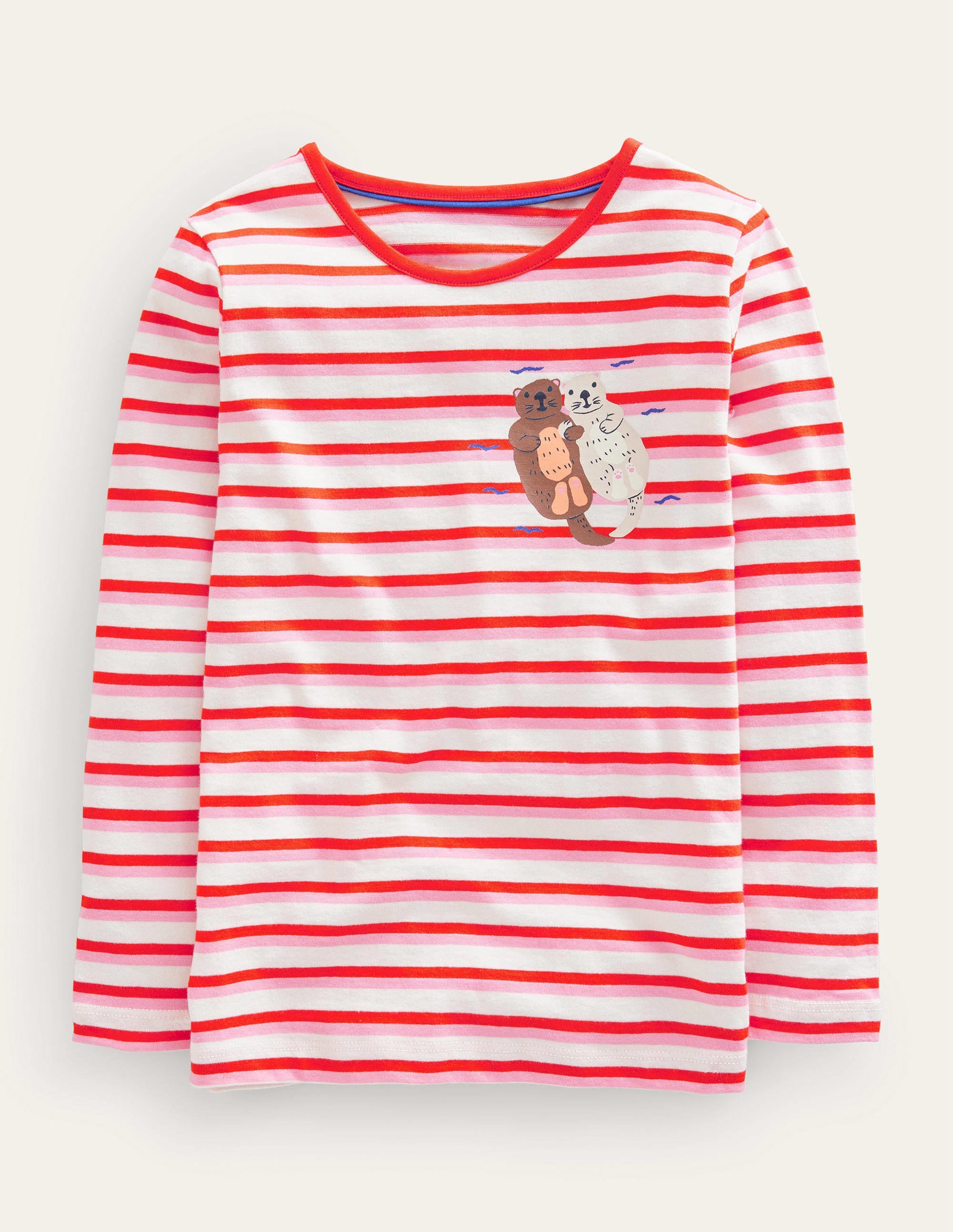 Logo Slub Long Sleeve T-shirt-Red/Pink Otters - Image 1