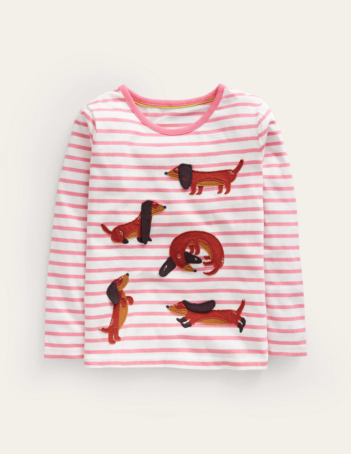 Puff Sleeve Appliqué T-shirt-Pink/Ivory Dogs - Image 1
