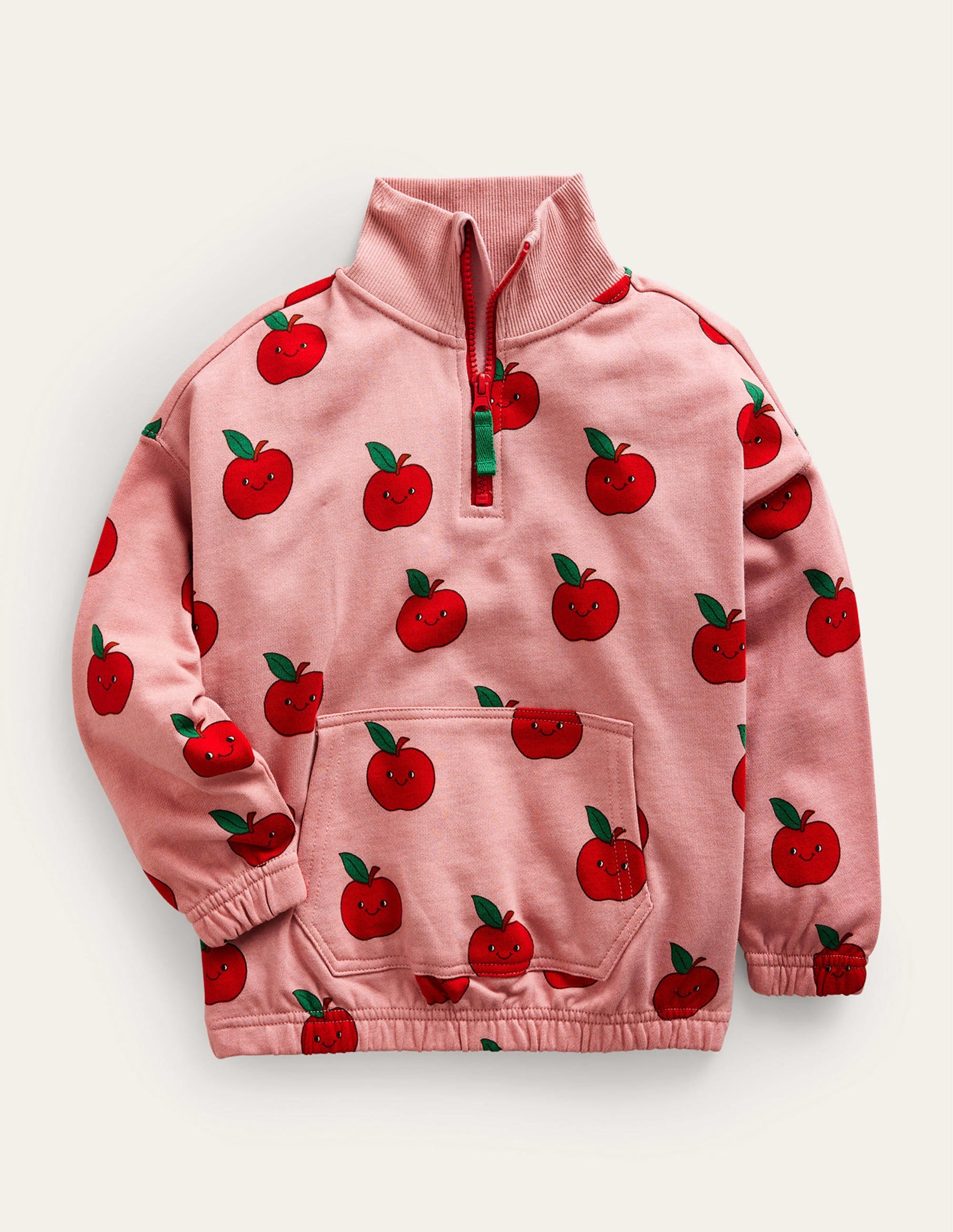 Printed Half Zip Sweat-Almond Pink Apples - Image 1