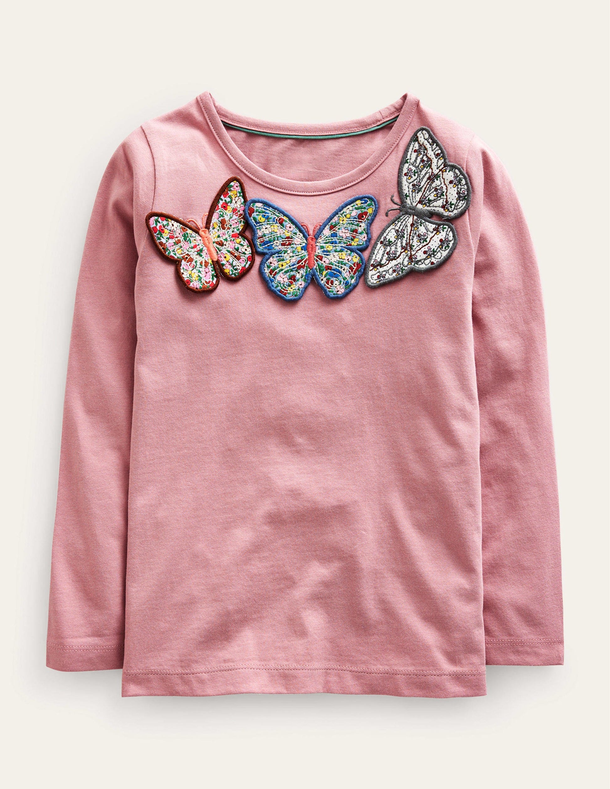3D Appliqué T-Shirt-Almond Pink Butterflies-1