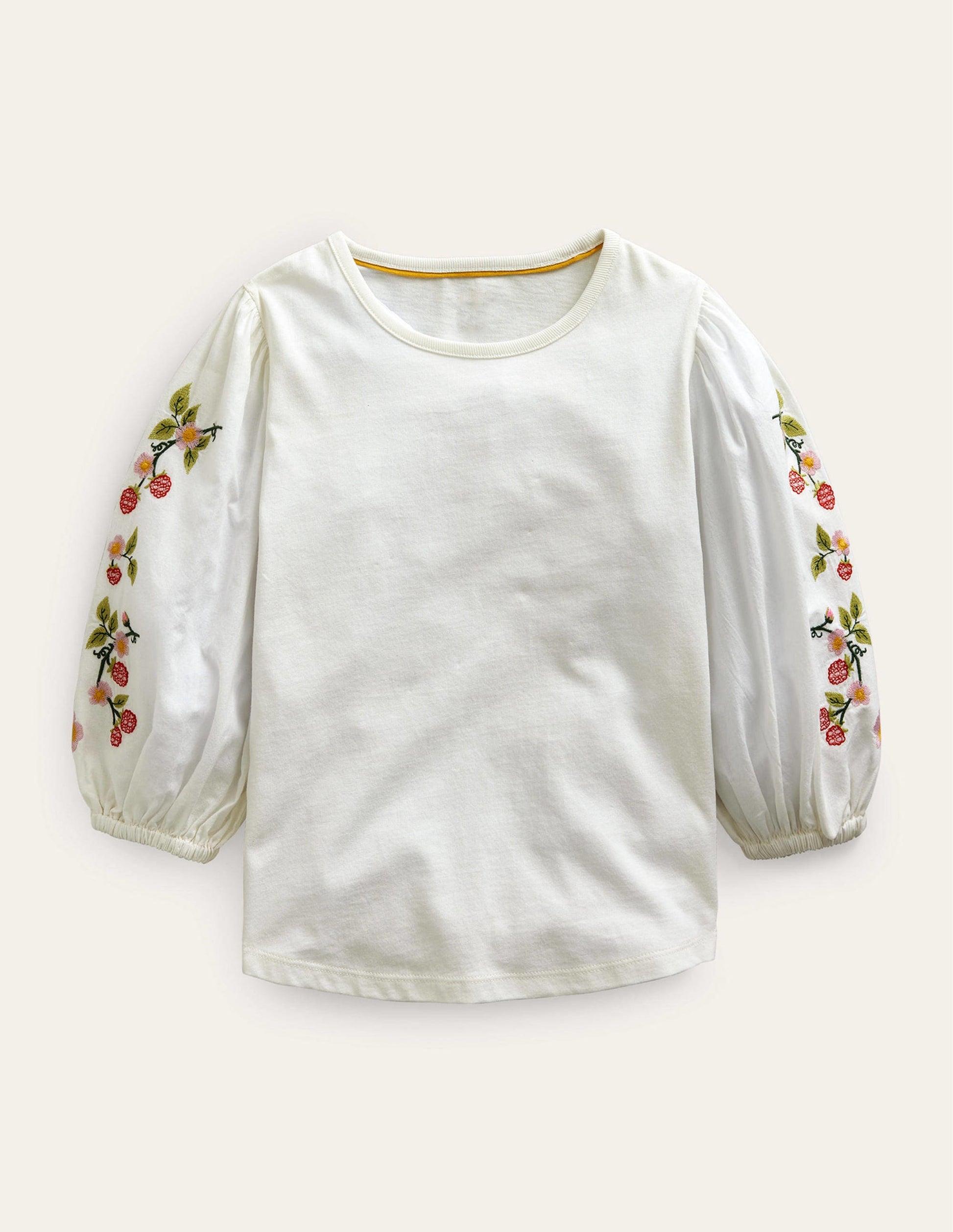 Embroidered Puff Sleeve Top-Ivory-1