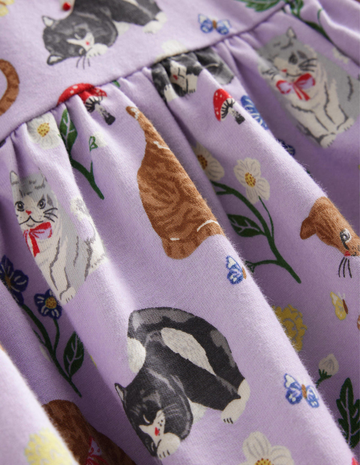 Short-sleeved Fun Jersey Dress-Light Purple Cats-3