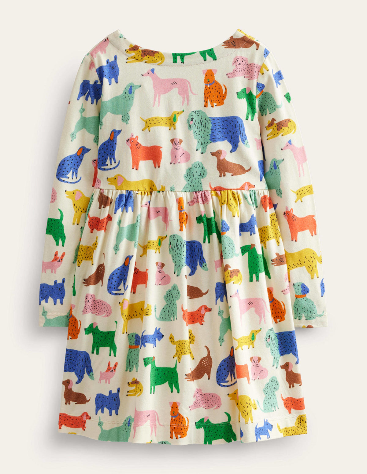 Long Sleeve Fun Jersey Dress-Ivory Playful Pups - Image 2